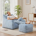 INMOZATA Bean Bag Chair with Ottoman, Cloud Boneless Couch - Oversized Memory Foam Beanbag Set for Adults & Teens, 3FT Plush Corduroy Comfy Lounge Sofa for Bedroom, Dorm & Reading Nook (Light Blue)