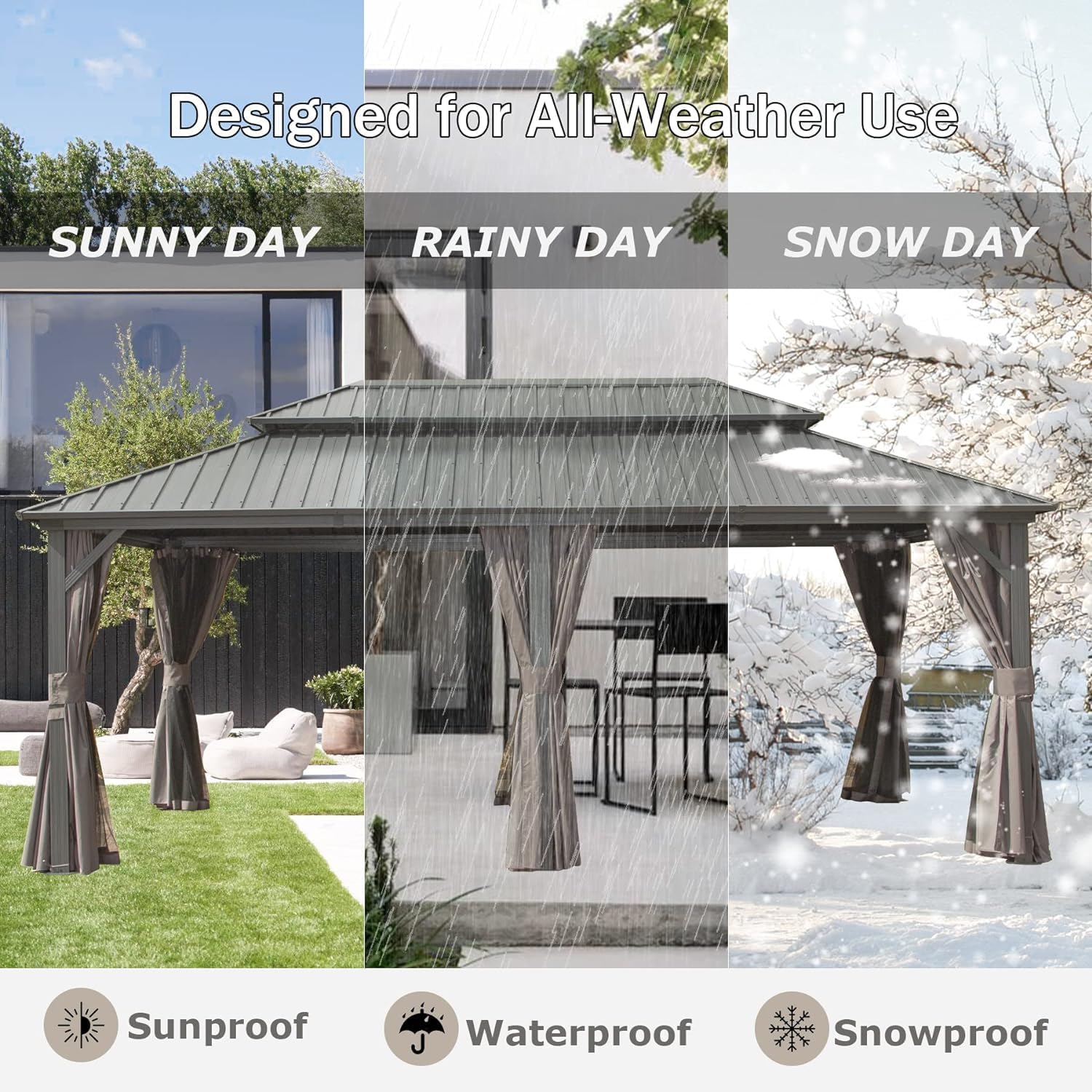 Domi 12x18FT Outdoor Gazebo, Patio Gazebo with Galvanized Steel, Hardtop Gazbo for Patio, Deck, Backyard, Curtain and Netting Included
