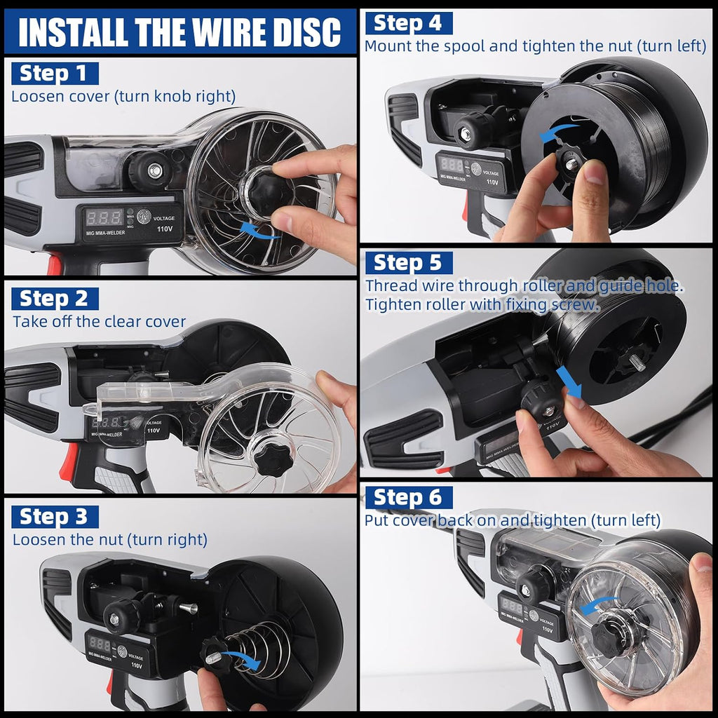 2 in 1 MIG and Stick Welder：250A MIG & MMA Welder 110V Flux Core IGBT Inverter Handheld Gasless Wire Feed Welder for Flux .032'/.040',Inverter ARC Welder Gun for 3/32'-1/8' Rod