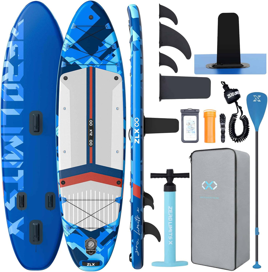 ZLX 11'6'x35' Ultra Wide Inflatable Stand Up Paddle Board | Stable Non-Slip Deck Pad, Unique Fin System, Premium SUP Accessories & Backpack - Upgraded Pump for Adults, All Skill Levels