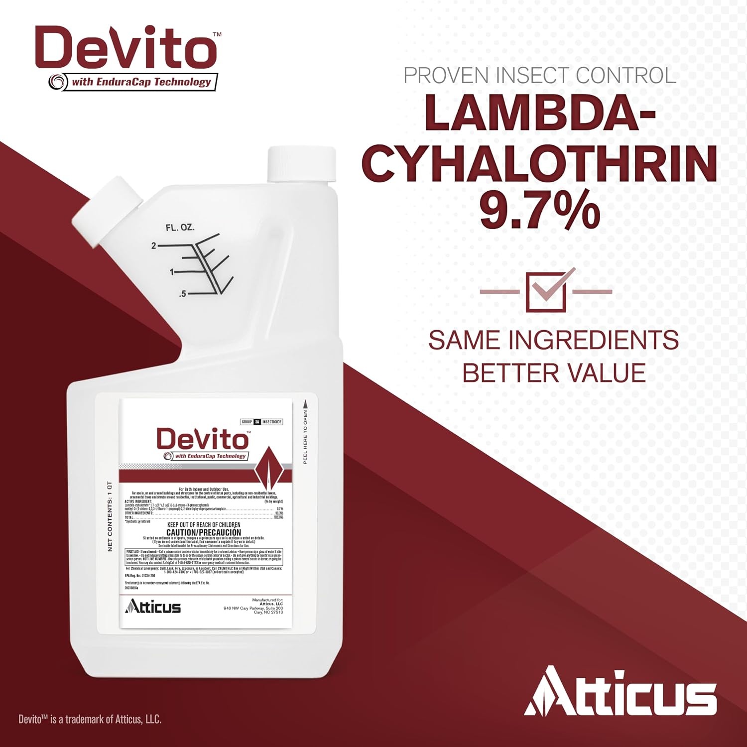 Atticus Devito CS Insecticide (32oz) - Lambda-cyhalothrin 9.7% Indoor and Outdoor Insect Control with EnduraCap Technology (Pack of 2)