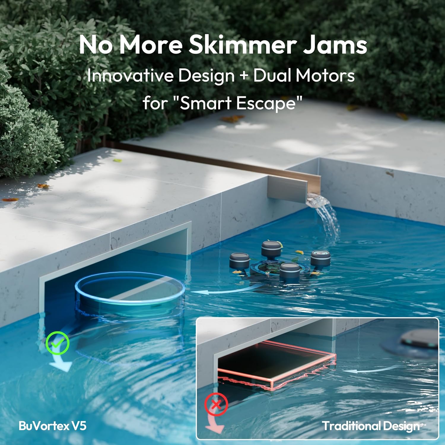 BUBLUE F10 Robotic Surface Skimmer, Pool Cleaner with Powerful Suction, Dual Motor, 5L Filter, Dual Cleaning Modes,App Control,One-Tap Docking, AI Navigation, Ideal for In-Ground & Above-Ground Pools