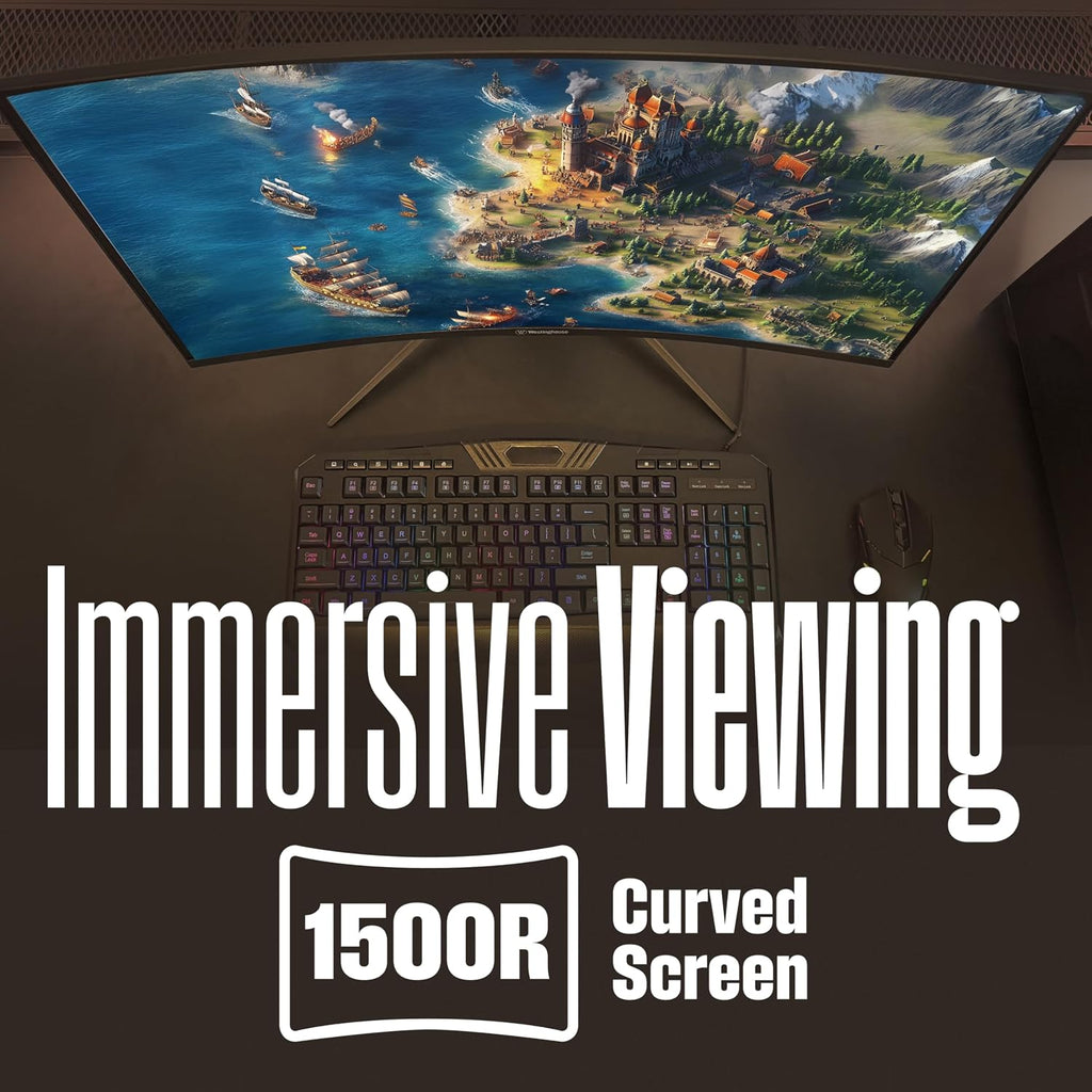 Westinghouse 32 Inch Curved Gaming Monitor, 240Hz, 1ms, FHD 1080P, 1500R, 3000:1 Contrast Ratio, 118% sRGB, AMD FreeSync, Eyecare, for PC Games with Built-in Speakers, DisplayPort, HDMI-Black