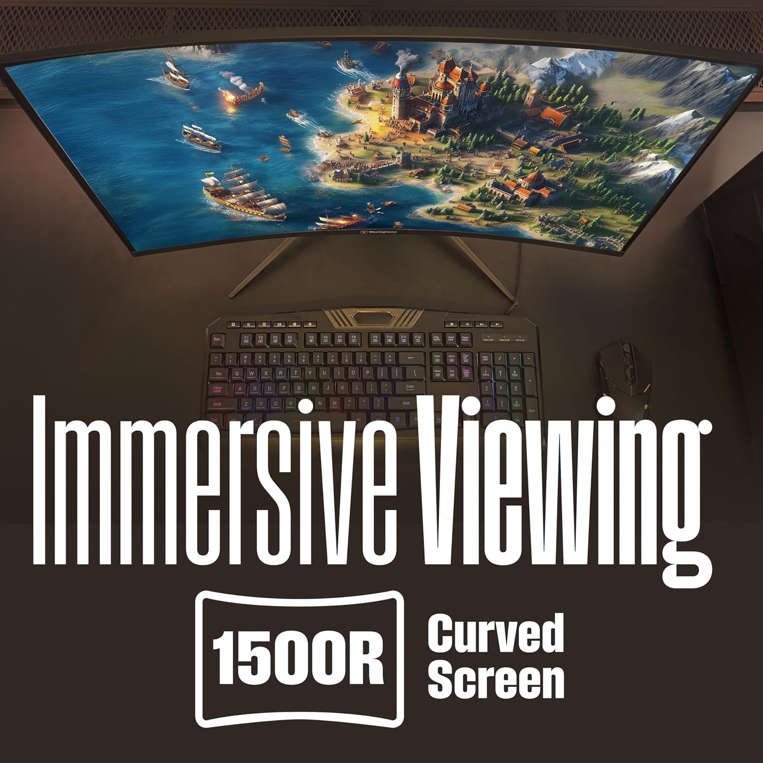 Westinghouse 32 Inch Curved Gaming Monitor, 240Hz, 1ms, FHD 1080P, 1500R, 3000:1 Contrast Ratio, 118% sRGB, AMD FreeSync, Eyecare, for PC Games with Built-in Speakers, DisplayPort, HDMI-Black
