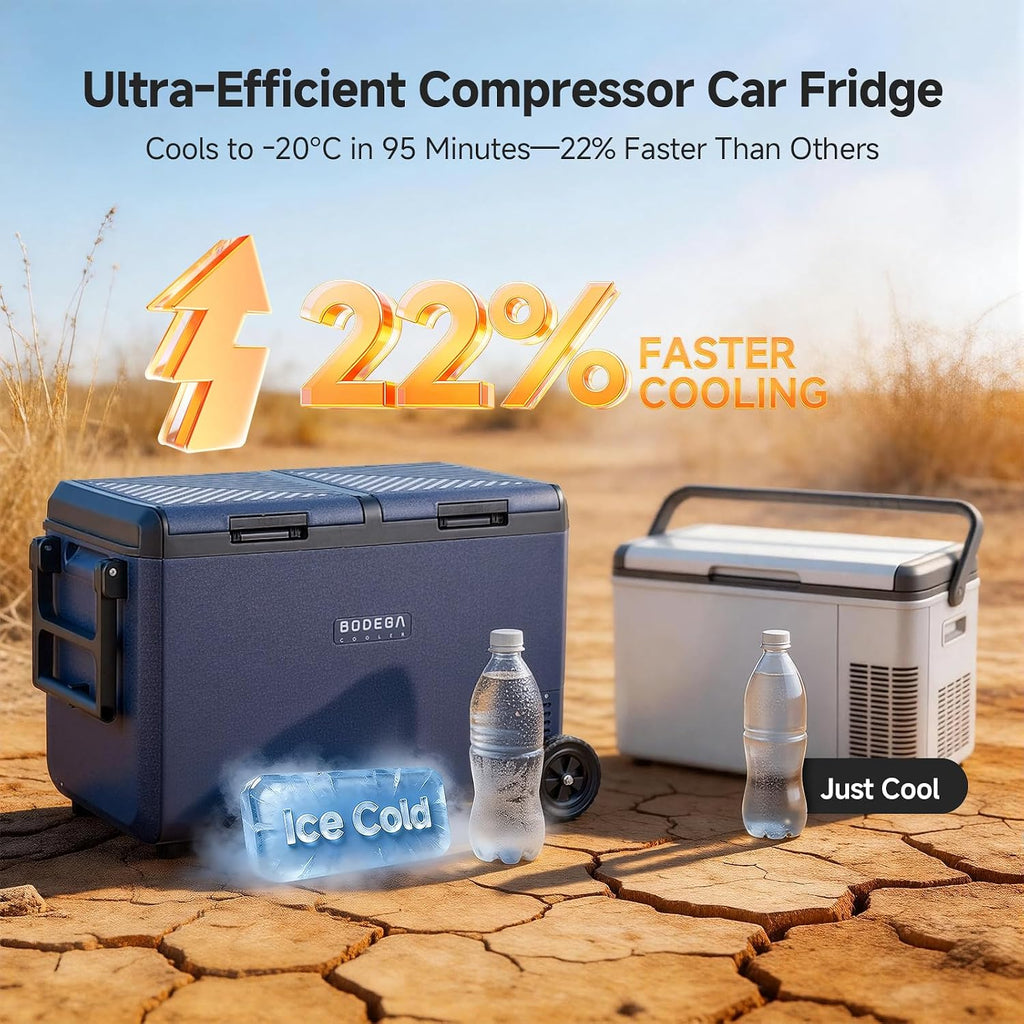 BODEGACOOLER 100QT Portable Car Refrigerator Freezer with Wheels, 12V Fridge Freezer, Electric Cooler for Car, -20℃ Car Freezer, 12 Volt Refrigerator Portable for Camping, RV, Travel, IPX4, Quiet