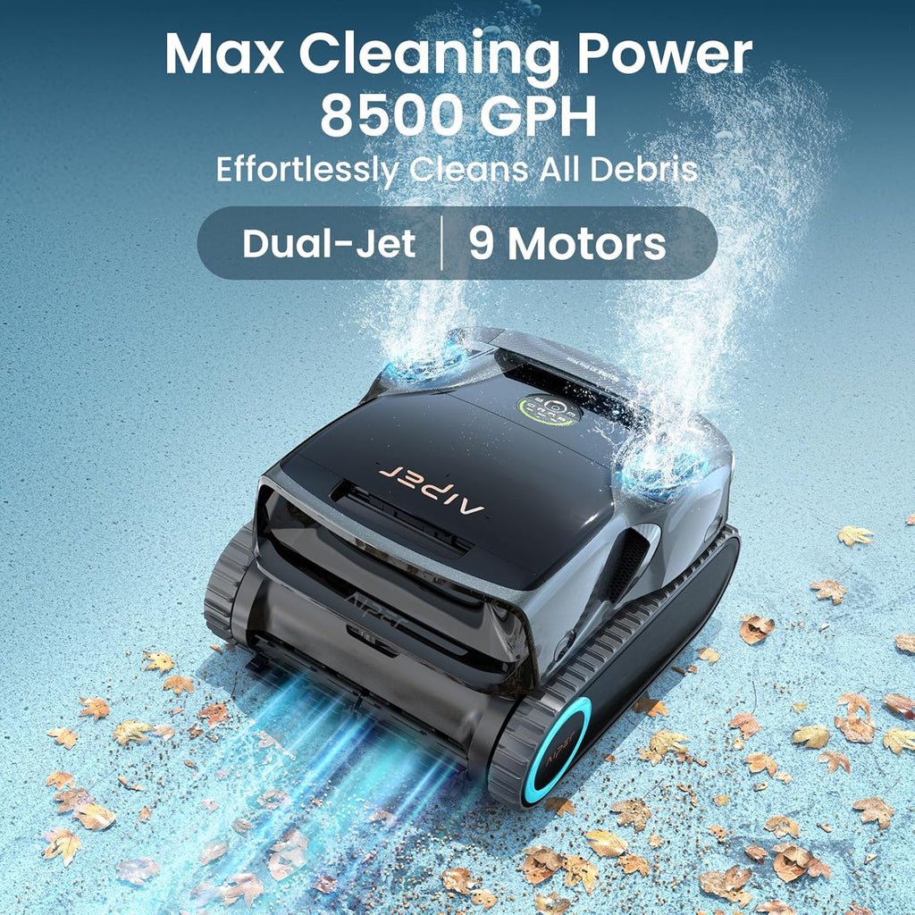 Aiper Scuba X1 Pro Max Pool Robot Vacuum & Robotic Pool Skimmer with 8,500 GPH Suction, Pool Mapping, 3μm Ultra-fine Filtration, Smart Surface Parking, for All Inground Pools, Grey (Renewed)