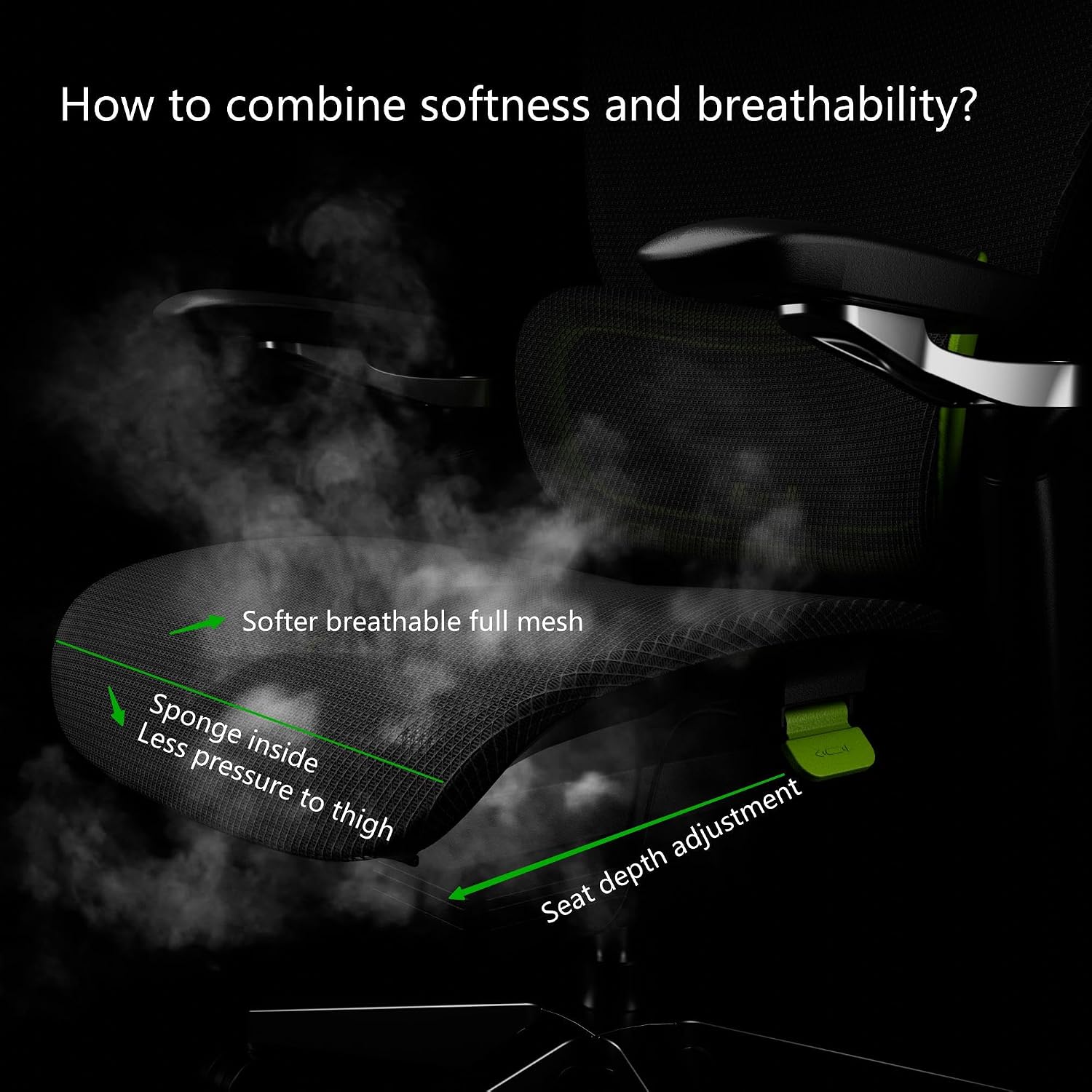 Ergonomic Office Chair, Mesh Home Office Desk Chair with Adaptive Lumbar Support, Gaming Chair with Headrest, 5D Armrest,90-130°Tilt, BIFMA Certified, Model Zen (Green)