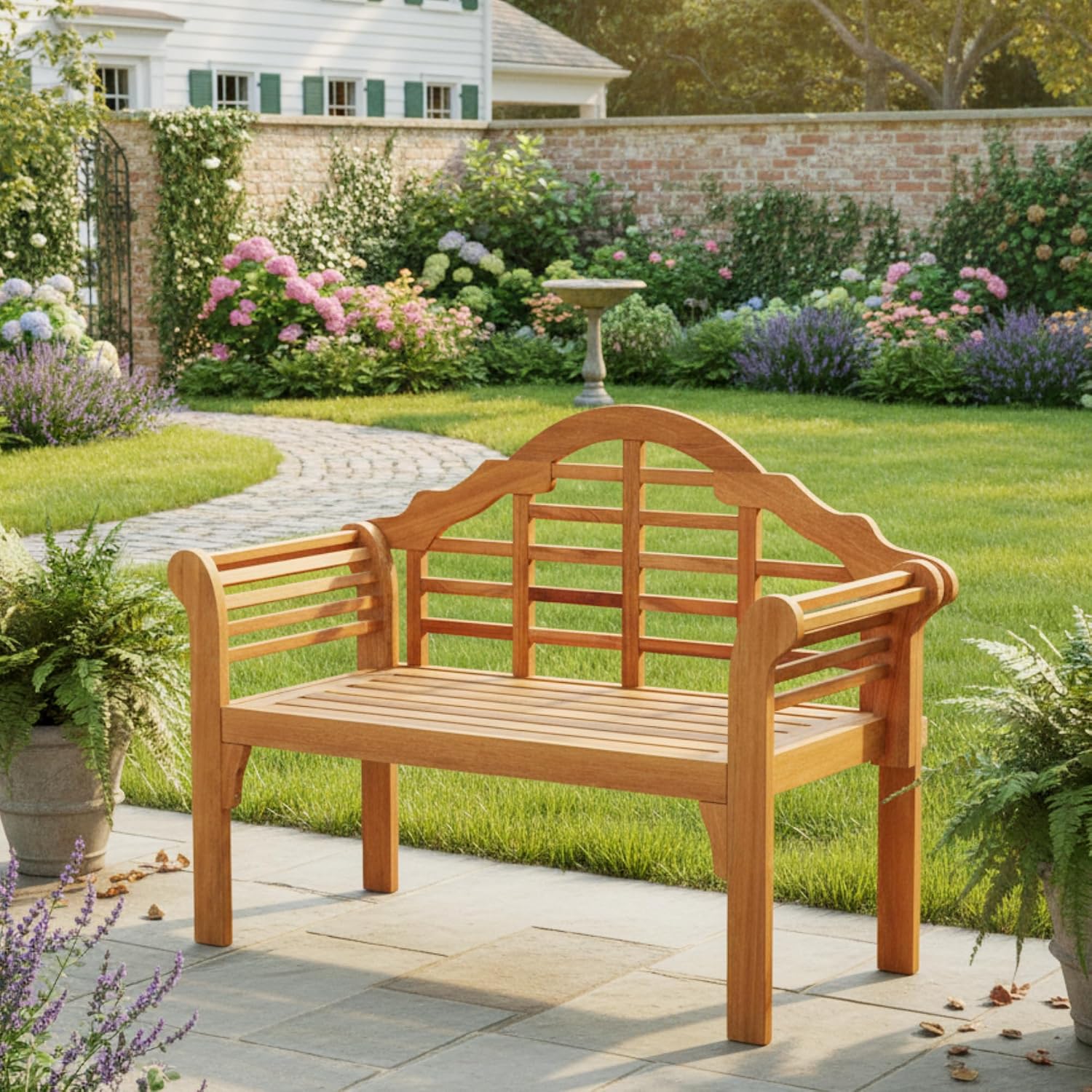 Tangkula Folding Outdoor Eucalyptus Wood Bench, 49' Large Foldable Solid Wood Garden Park Bench, 2-Person Loveseat Chair for Entryway, Deck, Porch, Poolside & Balcony