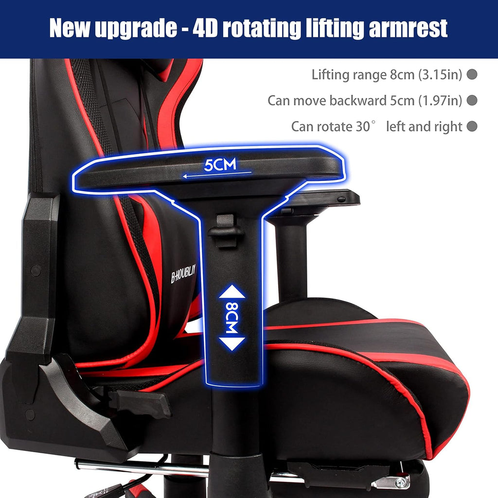 Gaming Chair with Speakers and LED Lights, Height Adjustable Swivel Racing Gaming Massage Chair, Ergonomic Gamer Chair with Footrest,Reclining Computer Office Desk Chair for Adults,Red