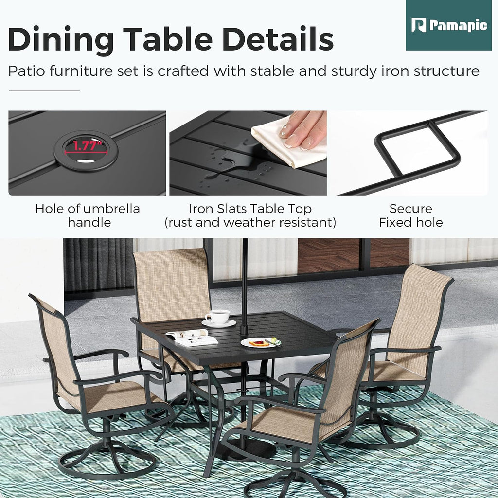 5-Piece Outdoor Dining Set, Patio Furniture Set with Textilene Swivel Chairs, Outdoor Table & 4 Chairs for Garden, Backyard, Poolside, Deck, Beige