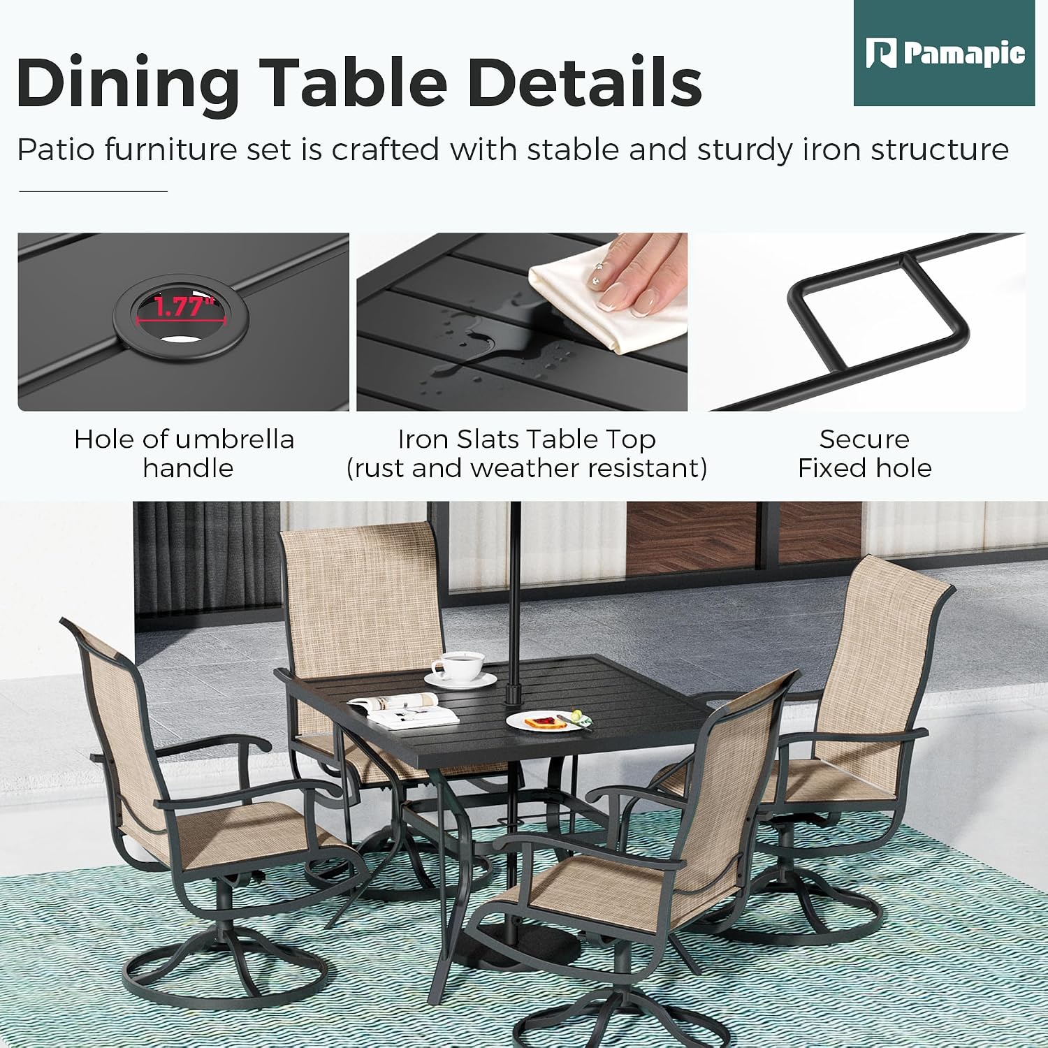 5-Piece Outdoor Dining Set, Patio Furniture Set with Textilene Swivel Chairs, Outdoor Table & 4 Chairs for Garden, Backyard, Poolside, Deck, Beige