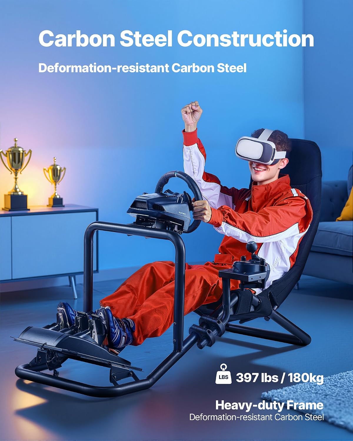 VEVOR Racing Wheel Stand, Heavy-Duty Integrated Simulator Cockpit Steering Stand, Fit Logitech G25,G27,G29,G920,G923, Thrustmaster T300RS,TX F458,T500RS,T3PA-PRO (F1/GT) and CSR Pedals, Black