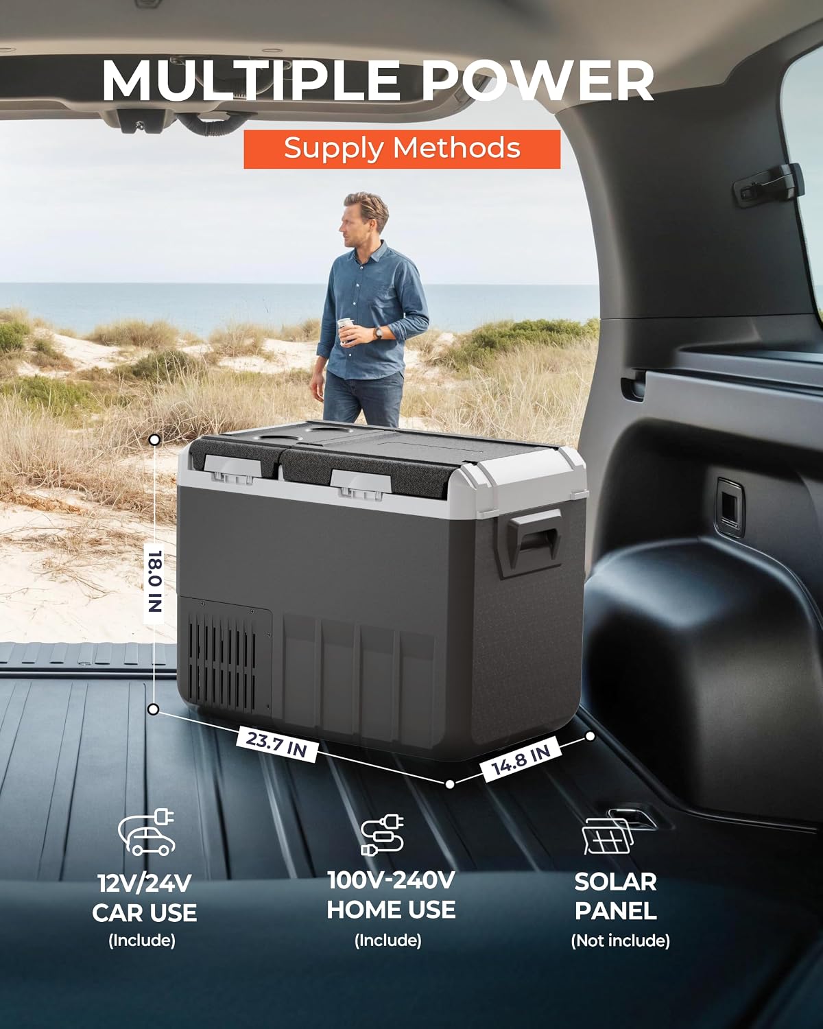 EKOJUCE 12 Volt Car Refrigerator, 37QT(35L) Electric Cooler, Dual Zone Portable Freezer with 12/24V DC & 100-240V AC, -4℉-68℉, Car Fridge for Truck Camping Travel RV Road Trips