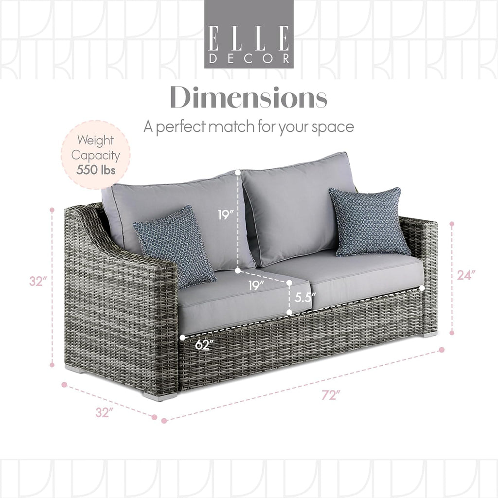 Elle Decor Vallauris Patio Outdoor Furniture Collection, Premium All Weather Wicker, Sofa, Gray