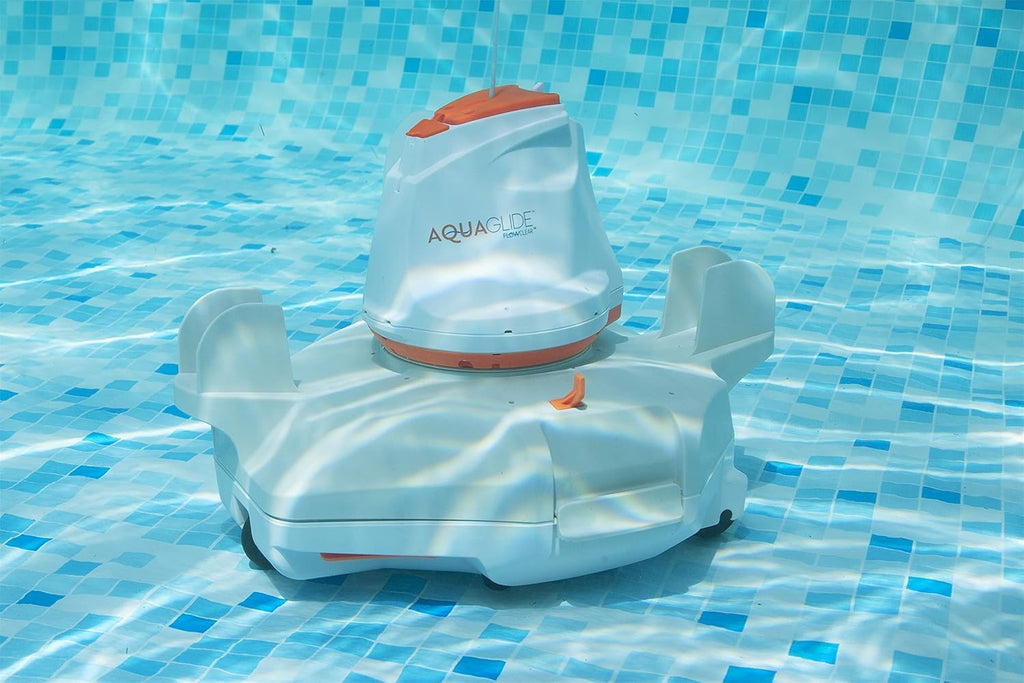 Bestway Flowclear AquaGlide Automatic Pool Cleaning Robot | Robotic Vacuum Cleaner Features Cordless, Rechargeable Battery | Designed for Flat-Bottom Above Ground and Inground Swimming Pools