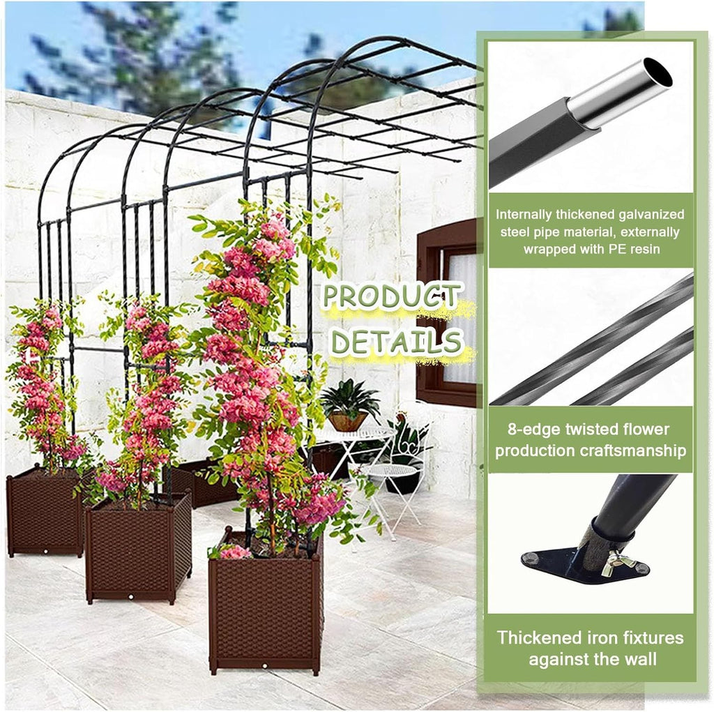 Black Metal Half Side Garden Arch, Wall Mounted Rose Arch Trellis, Wedding Archway Decoration Heavy Duty Steel Pergola Trellis for Outdoor Climbing Plants(Size:150x240x40CM/4.9x7.9x1.3ft)