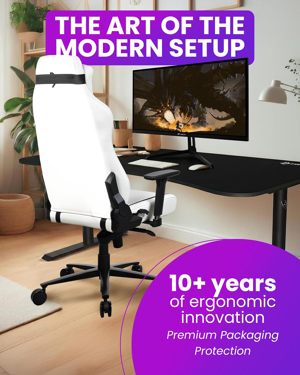 Arozzi Vernazza Gaming Chair - Soft PU Ergonomic Gaming Chairs for Adults Adjustable Height, Large Spacious Seat & Backrest with Support Pillows - Swedish Design Home Office Computer Chairs, White