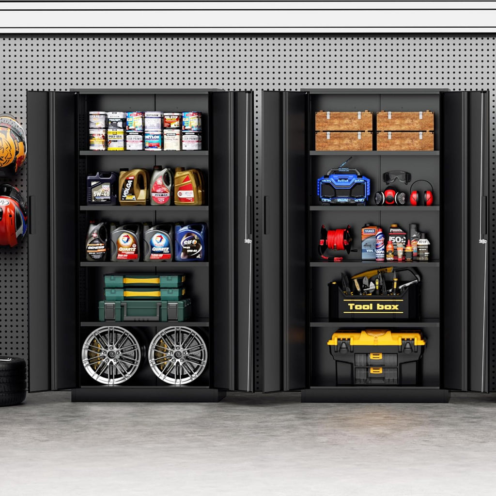 Incbruce 72' Metal Storage Cabinet, Garage Cabinets and Storage System with Doors and Shelves, Tall Lockable Tool Cabinet for Garage, Office, Home (Black)