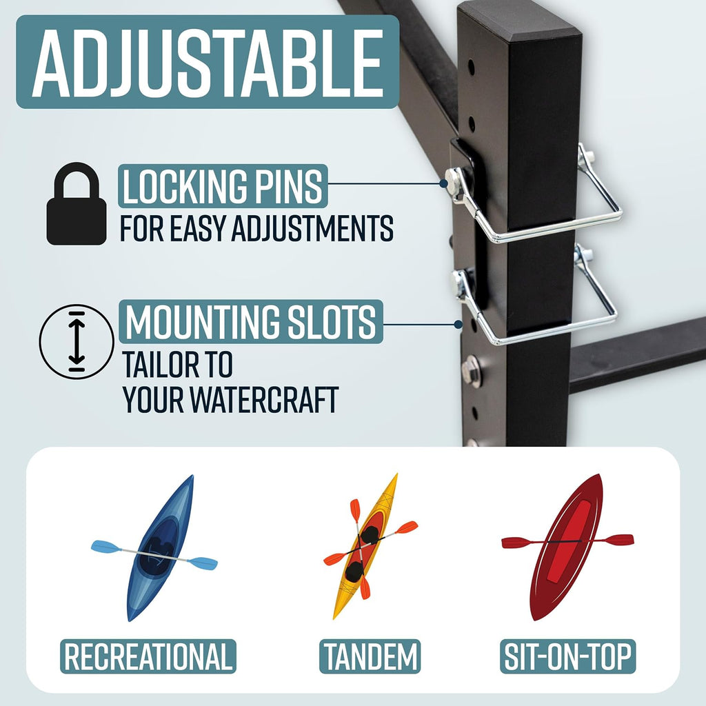 Teal Triangle Freestanding Kayak Storage Rack – 2 Kayak Rack & Canoe Rack – Indoor Outdoor Kayak – Adjustable Surfboard & Stand Up Paddle Board Holder – Adjustable Storage Stand - Black