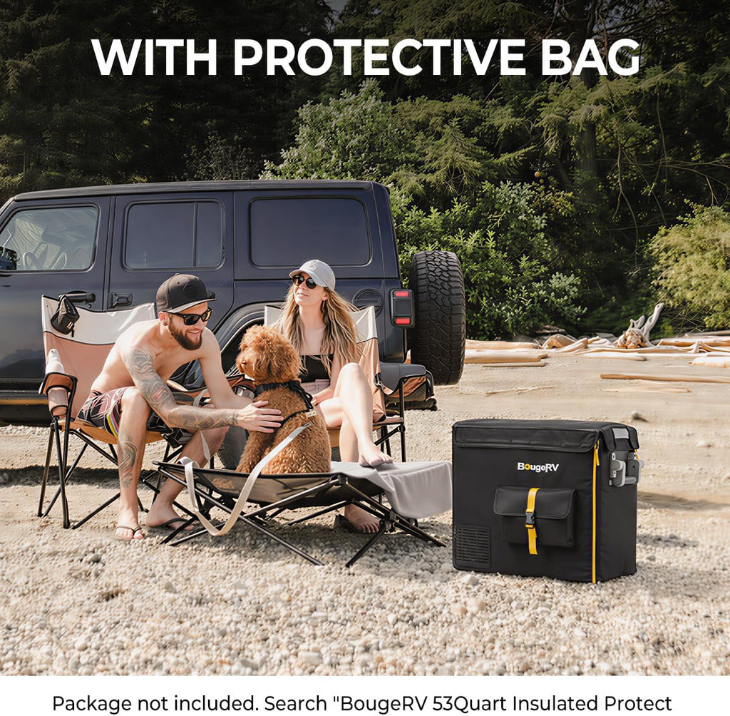 BougeRV 12V Portable Refrigerator 53 Quart Car Freezer Fridge Electric Cooler12V/24V DC 110~240Volt AC for Camping (Included: 53Qt Insulated Cover)
