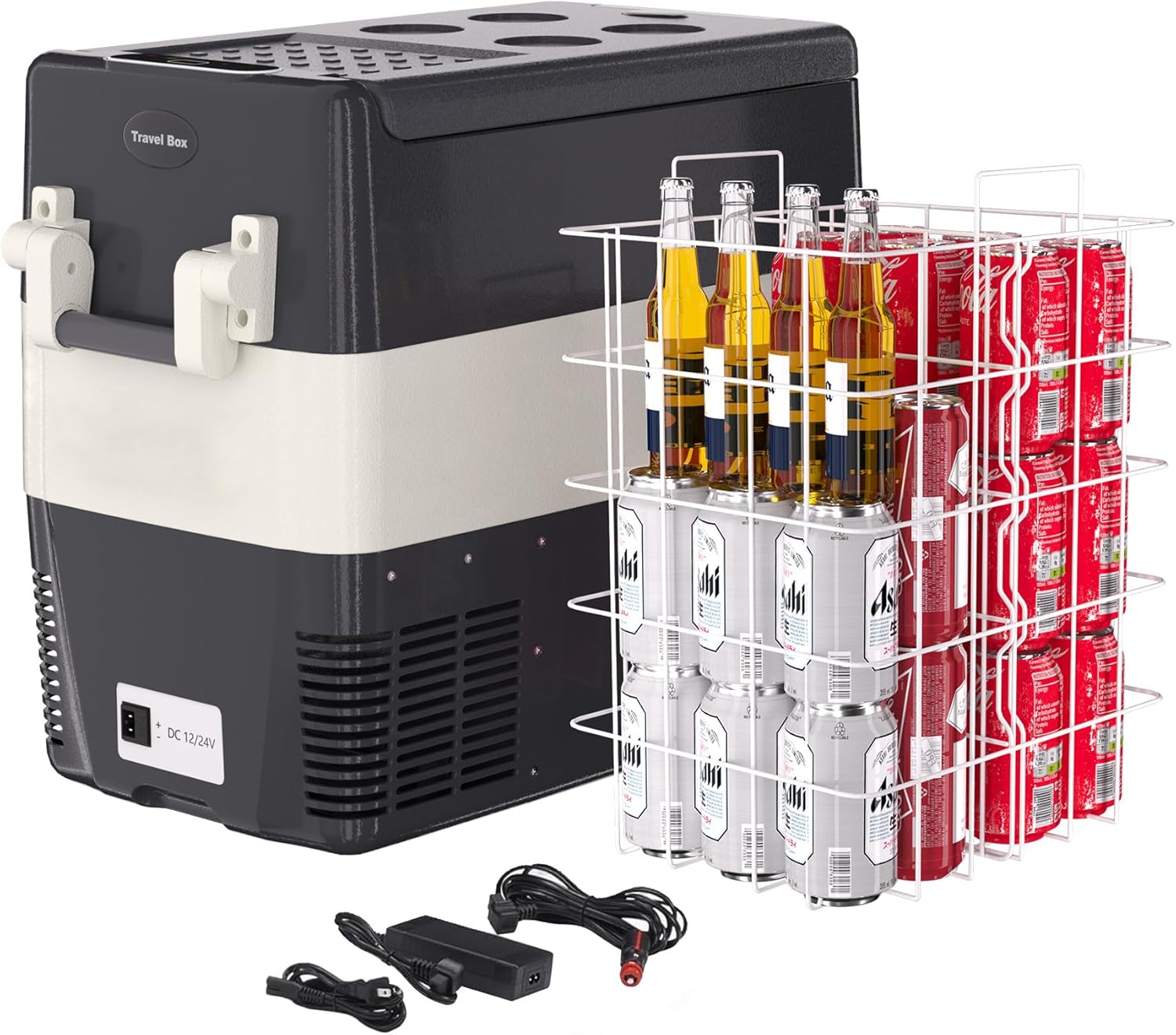 TROPOW 12 Volt Refrigerator, 53QT(50L) Electric Cooler, Portable 12V/24V DC 110-240V AC, 12V Fridge 0℉~50℉, 12V Car Refrigerator with Basket for Travel, Truck, Boat, Camping