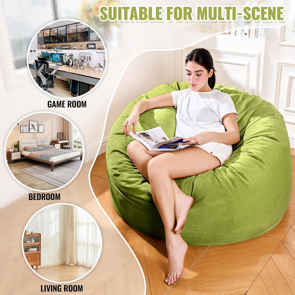 4FT Bean Bag Chair, Bean Bag with Velvet Cover, Fluffy and Comfy Bean Bag Chairs for Adults and Kids, Bean Bag Sofa Filled with High-Density Sponge for Gaming (Mint Green - Taller Version)