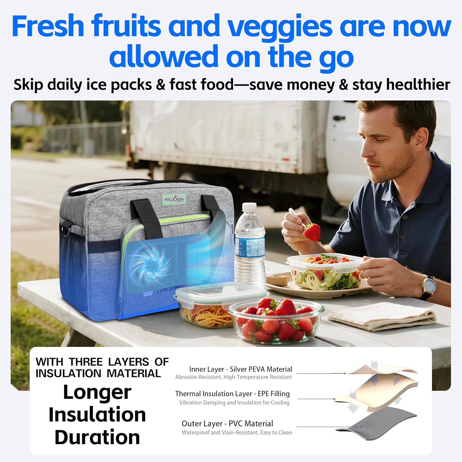 26Q Portable Electric Car Cooler Bag with Active Cooling, Dual Zones, and 38dB Silent - 3 Layer Insulated Temperature Buffer for Road Travel, Camping, Gift