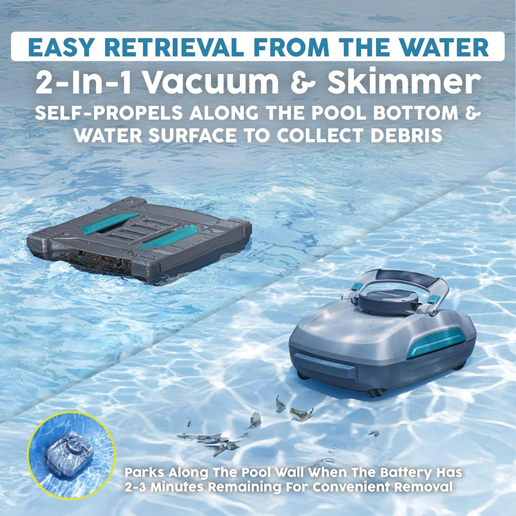 Bestway AquaTronix Pro G300 Automatic Robotic Pool Vacuum and Surface Skimmer Cleaner, Cordless Pool Robot, 120-Min Runtime, Cleans Pool Floor and Waterline, Self-Parking
