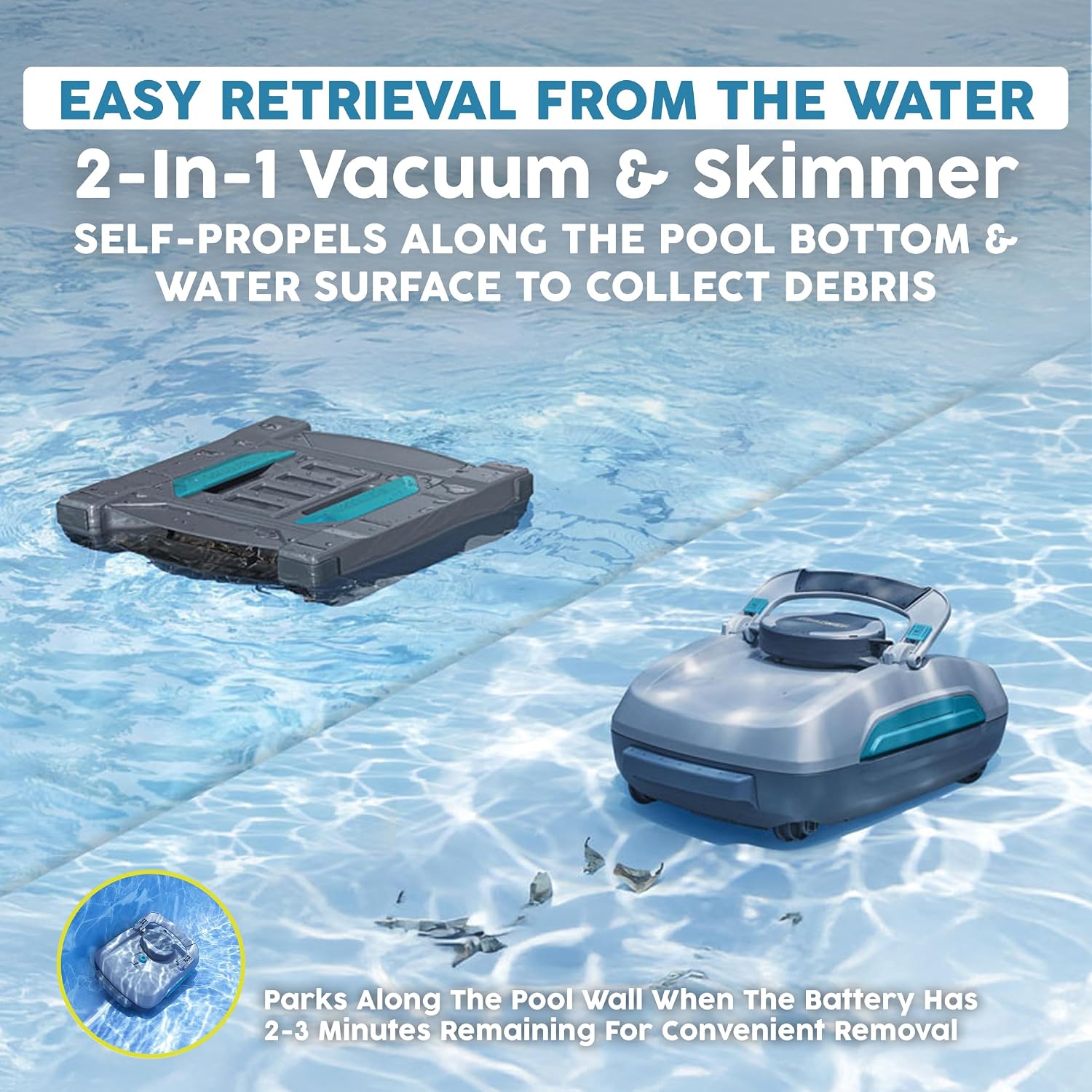 Bestway AquaTronix Pro G300 Automatic Robotic Pool Vacuum and Surface Skimmer Cleaner, Cordless Pool Robot, 120-Min Runtime, Cleans Pool Floor and Waterline, Self-Parking