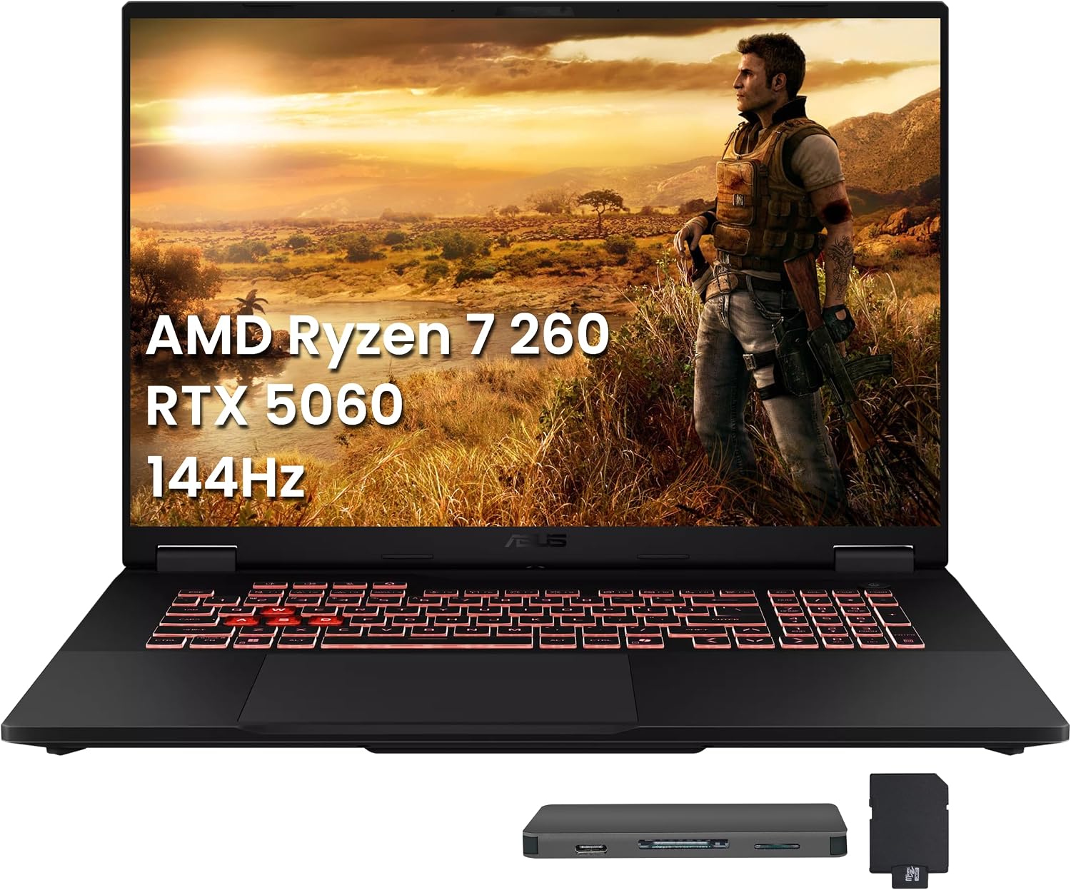 ASUS TUF A18 Gaming Laptop, 18' WUXGA 144Hz Display, AMD Ryzen 7 260, NVIDIA GeForce RTX 5060 8GB GDDR7, 64GB DDR5, 4TB SSD, Backlit Keyboard, FHD IR Camera, Win 11 Pro, Gray, 1TB Docking Station Set