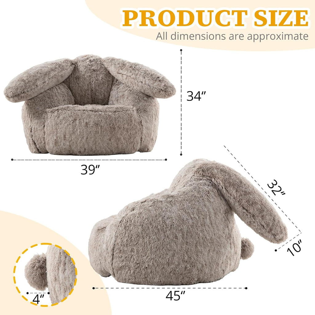 Achicsofar Bean Bag Chair for Adults Kids Giant Fluffy Plush Bean Bag Sofa with Filler Faux Fur Rabbit Shaped Beanbag Chairs Comfy Accent Floor Couch for Gaming, Reading in Bedroom, Living Room, Dorm