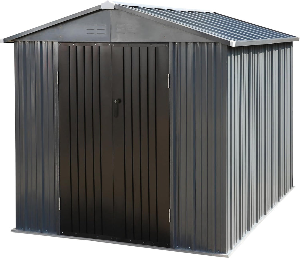 VEIKOU 8x10FT Outdoor Storage Shed with Thickened Galvanized Steel, Metal Storage Shed with Lockable Door & Air Vents, Garden Tool Metal Shed for Patio Garage Yard, Gray