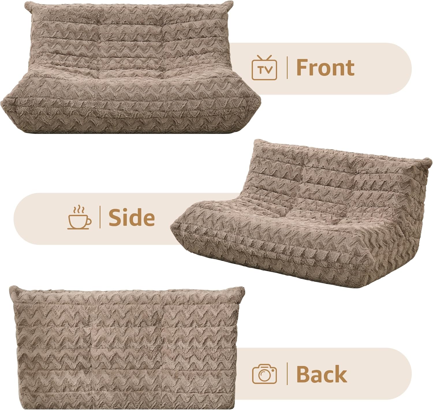 Bean Bag Chairs for Adults Giant Bean Bag Chair Memory Foam BeanBag Chair Bean Bag Sofa with Filler Faux Fur Fireside Beanbags Lazy Sofa for Living Room Bedroom Office (Brown Chevron, Loveseat)