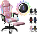 Gaming Chair with LED Lights and Speakers, Ergonomic Pro Video Game Chair with Massage and Footrest, for Adults, Teens, and Kids - Perfect for Gaming, Office, and Working. (Pink+White)