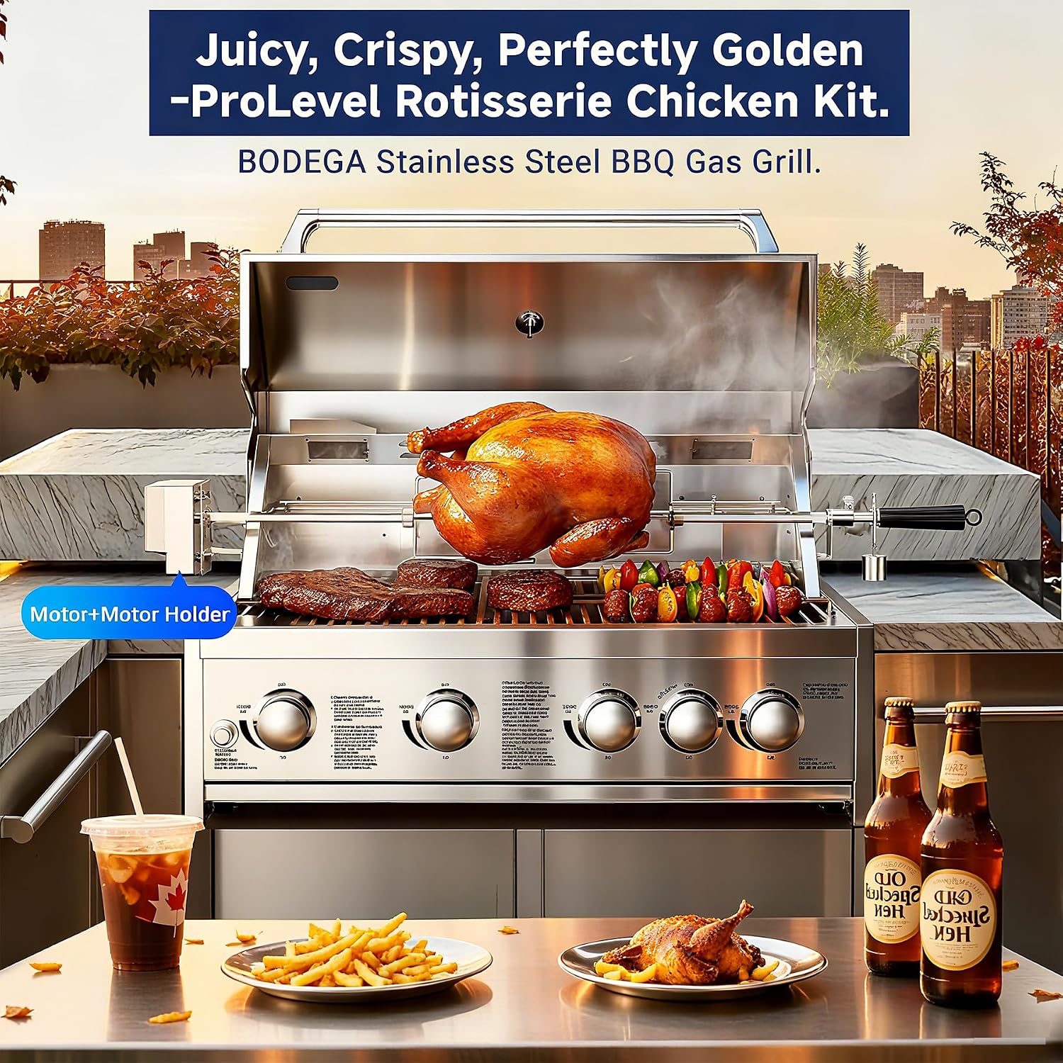 BODEGA 5 Burner Built In Gas Grill Island Head, Stainless Steel 30 Inch Propane Grill with Rear Burner, 58000 BTUs, 988.5 SQ In Racks, Dual Fuel Compatibility, Gas Grill Outdoor Cooking, BBQ Fork Kit.