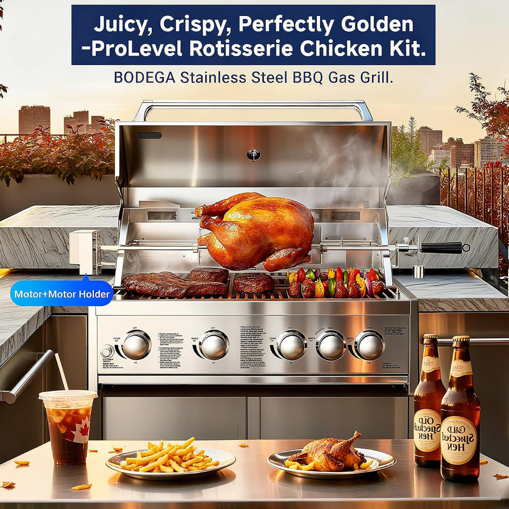 BODEGA 30 Inch 5-Burner Propane Gas Grill with Rotisserie Chicken Fork Kit, 58000-BTU Outdoor Gas Grill for Kitchen, LPG/NG Convertible, Backyard BBQ Grill with Temperature & Rear Infrared Burner.