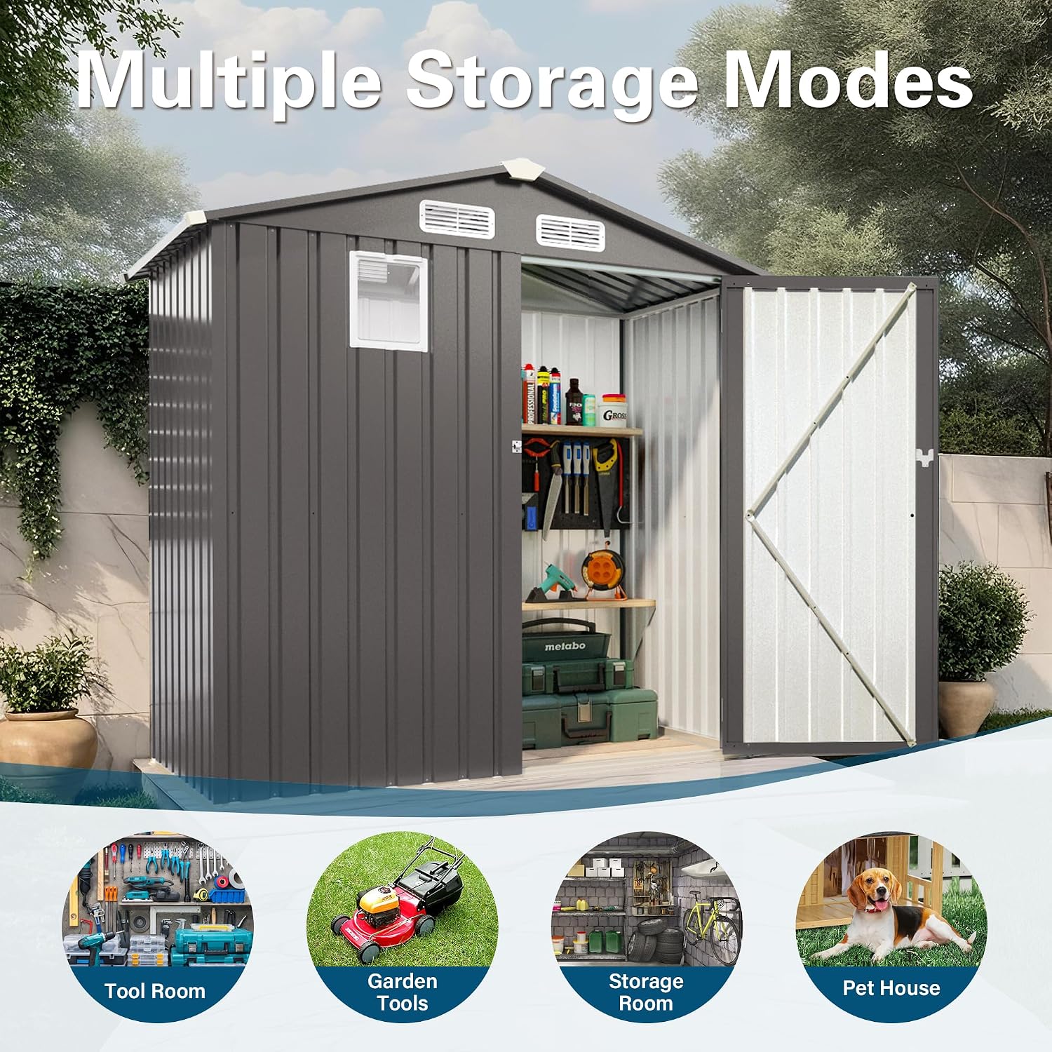 YOPTO 6X4 FT Metal Outdoor Storage Shed,Waterproof Tool Sheds with Pitched Roof and Positive Window,Backyard House Buildings w/Lockable Door & Vents,for Garden Sundries Sundries Bike,Gray