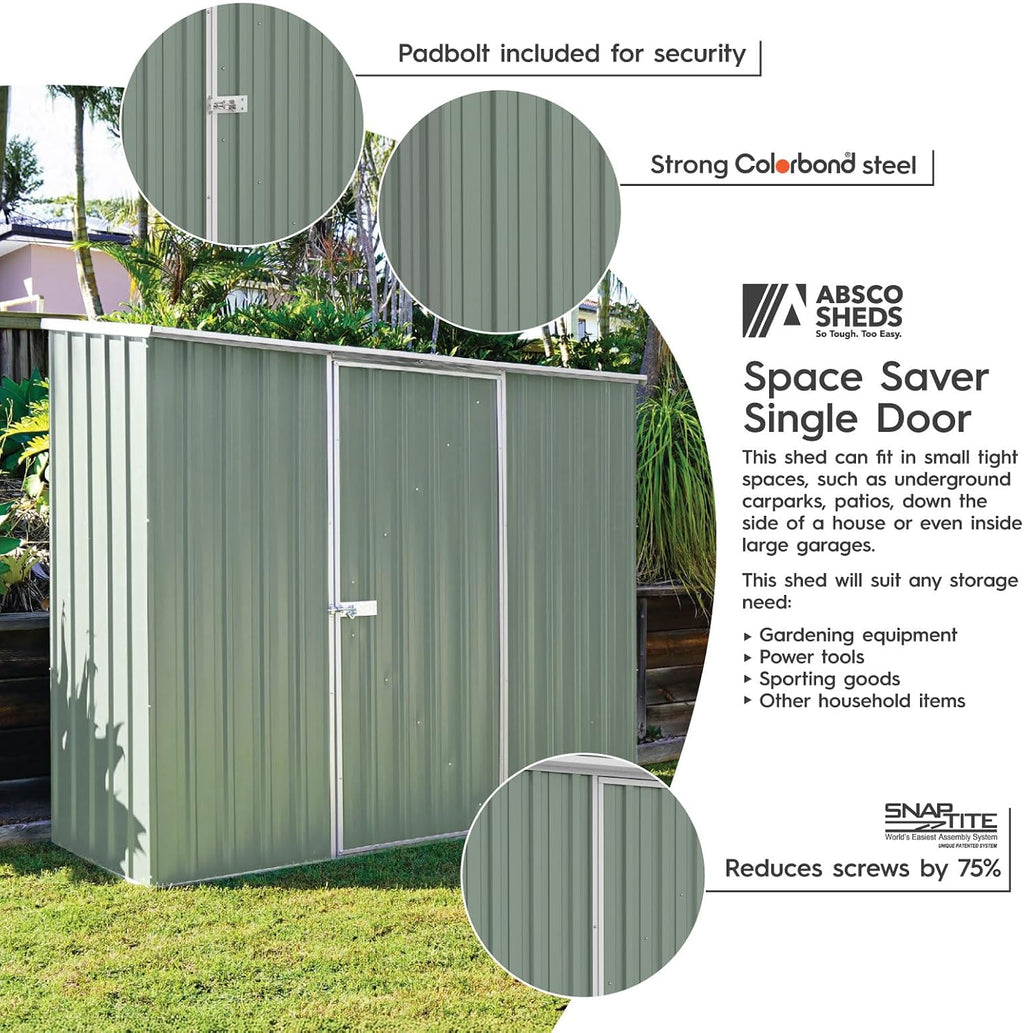 ABSCO 7' x 3' Space Saver Shed, Aluminum and Steel Utility Tool Shed, Outdoor Storage for Backyard, Lawn Patio, Bikes, Pale Eucalypt Metal Shed