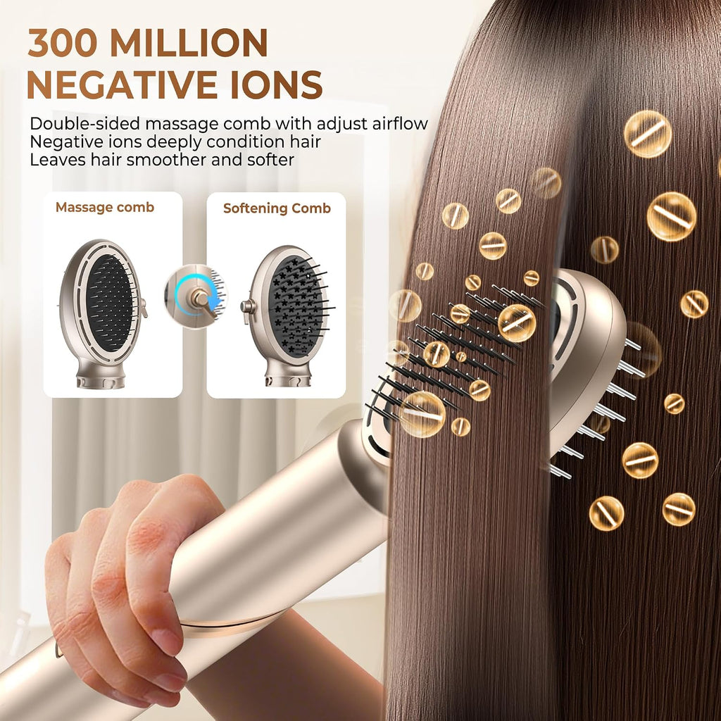 Ukliss 8 in 1 Hair Dryer Brush & Multi Hot Air Styler–Foldable 110,000 RPM Blow Dryer Brush Tool Set with Diffuser Auto-Wrap Curler for Fast Drying Curling Straightening Hair Daily Styling (1.25'')