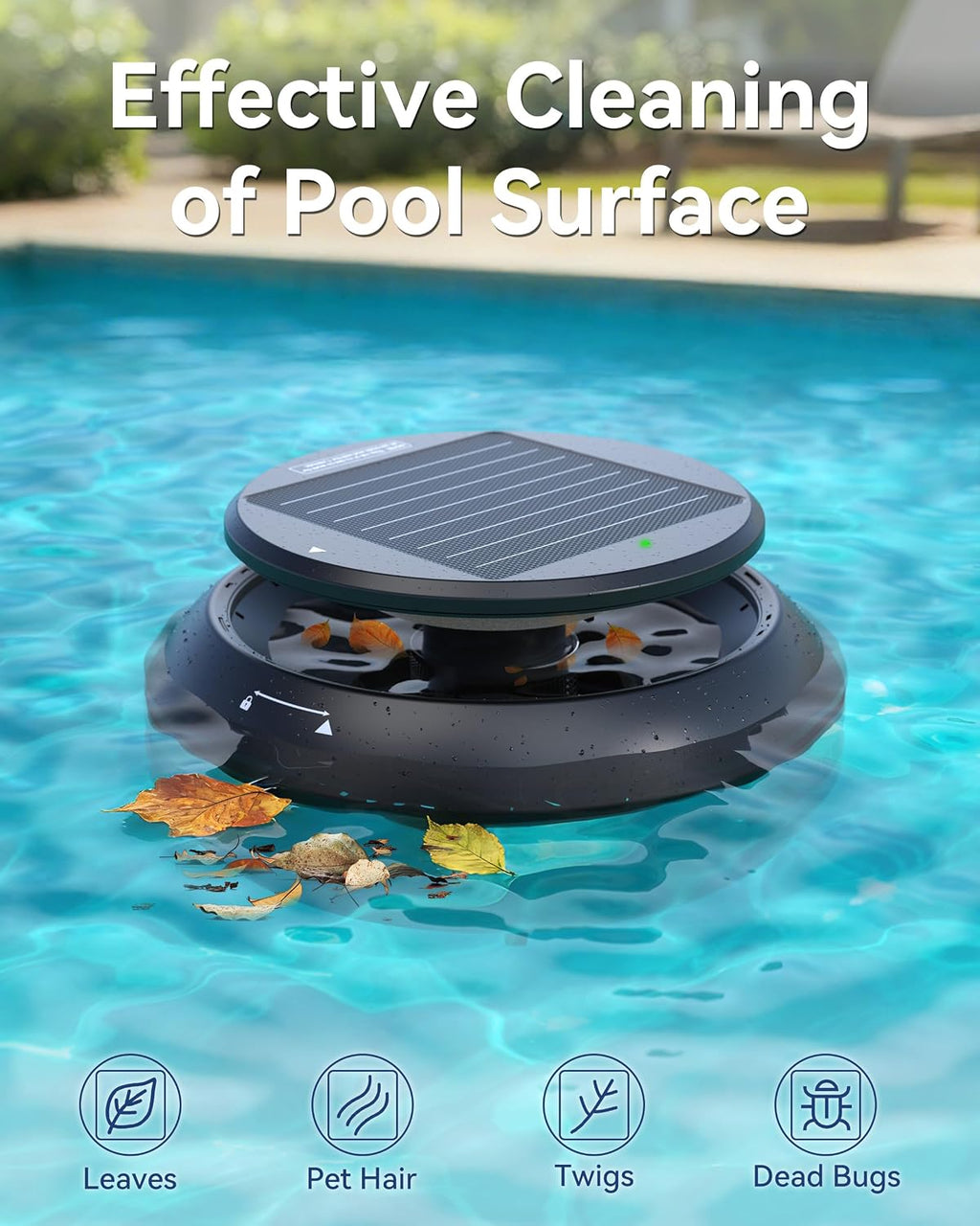 Y60 Cordless Solar Pool Skimmer - 2026 Automatic Robotic Pool Surface Cleaner with 360° All-Around Intake, Dual Charging, 12H Deep Cleaning for In-Ground & Above Ground Pools (Sepia)