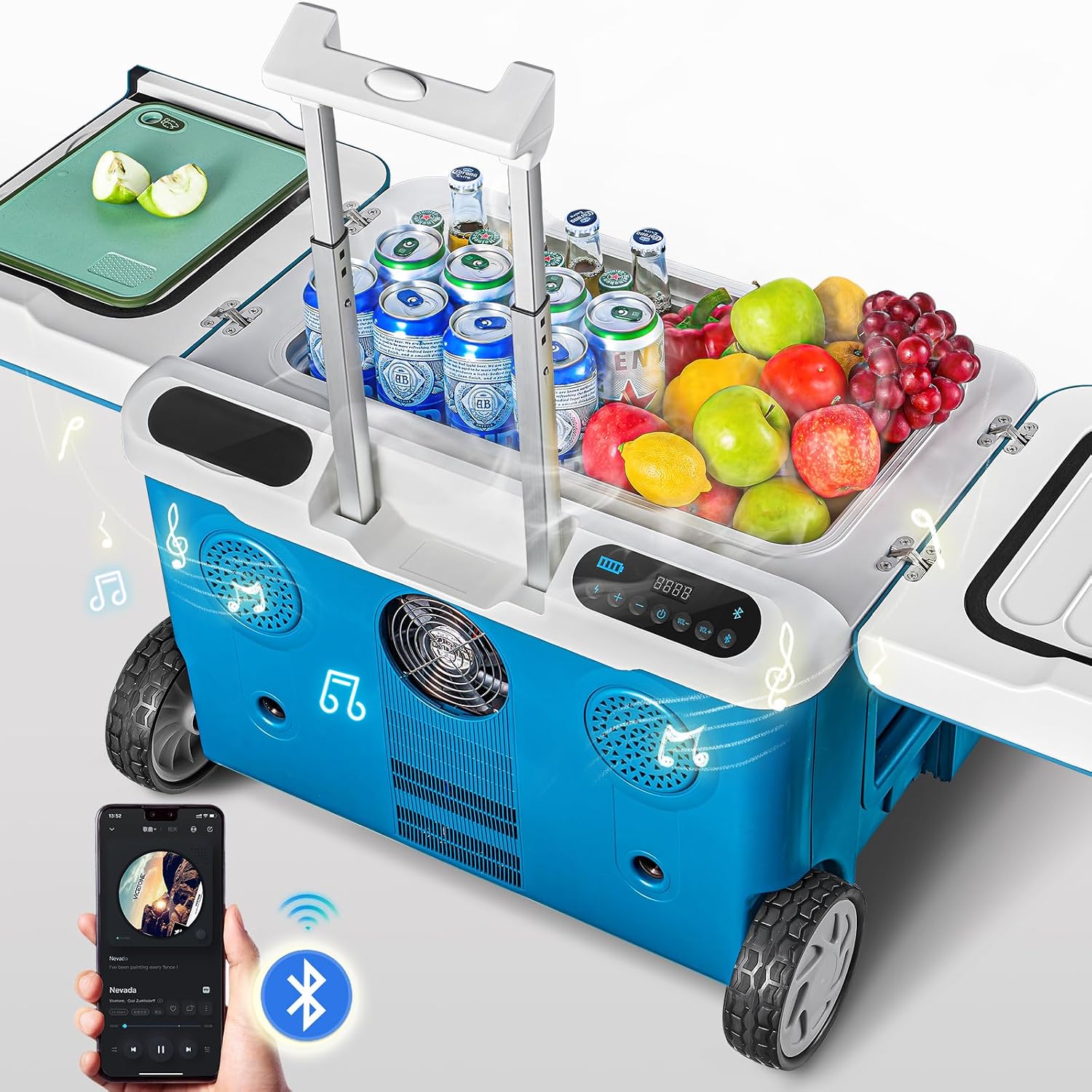 AAOBOSI Car Fridge, 40Quart（36L） Portable 12 Volt Car Refrigerator Cooler with Wheels&Bluetooth Speaker&Handle&Battery Powered, -4℉~68℉ with 12/24V DC,100-240VAC for Camping, Beach,Party,Pool