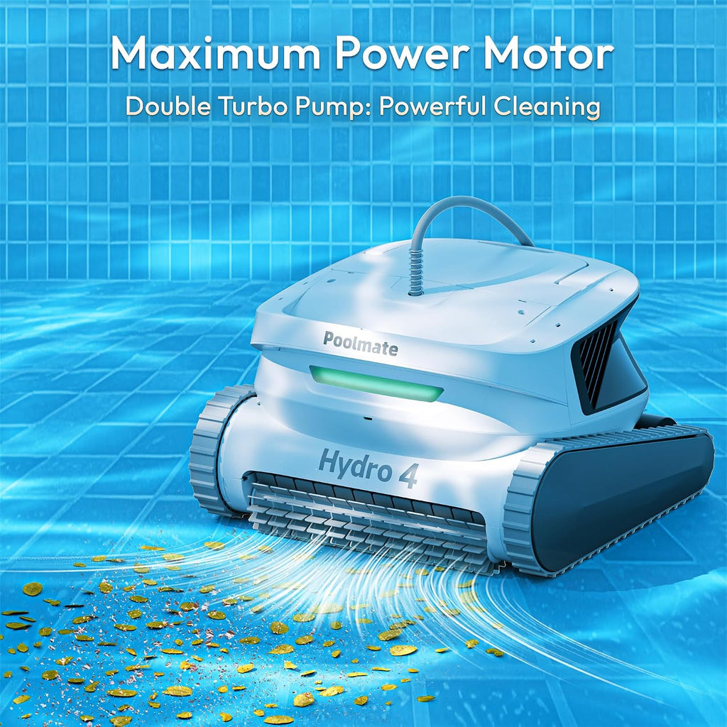 Hydro4 Wireless Robotic Pool Cleaner with Dual Inlet for Above/In ground Pools up to 1,614 Sq.ft, 210 Mins Runtime, Wall/Floor Cleaning, Waterline Tech, Smart Navigation, APP/Cloud Control