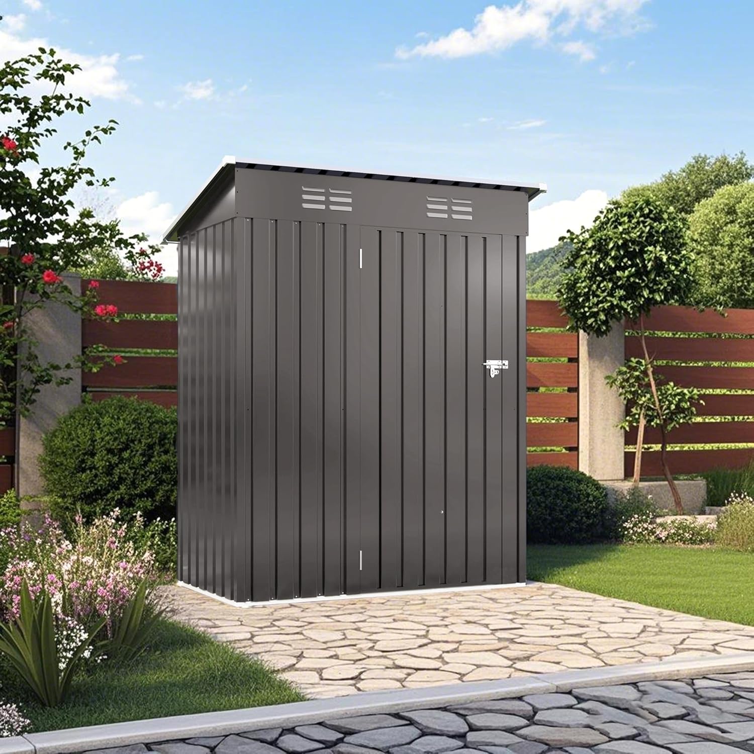 YOPTO 5X3 FT Sheds & Outdoor Storage,Metal Waterproof Tool Sheds with Pitched Roof and Lockable Door,Backyard House Buildings w/Vents,for Garden Sundries Sundries Bike,Gray