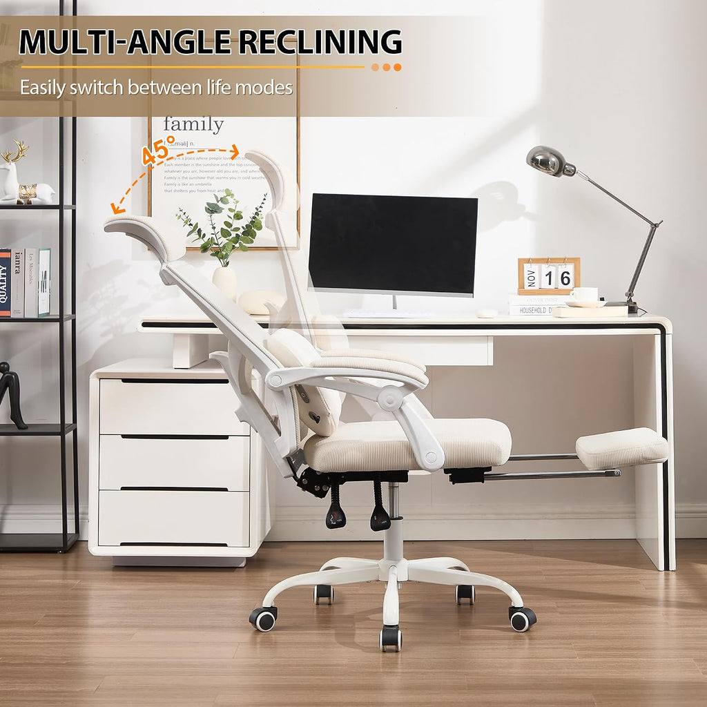 Qulomvs Ergonomic Office Chair with Massage&Heated Lumbar Support, Kneading Massage Office Chair with Foot Rest, Reclining Home Office Desk Chair Adjustable Mesh Computer Desk Chair with Wheels