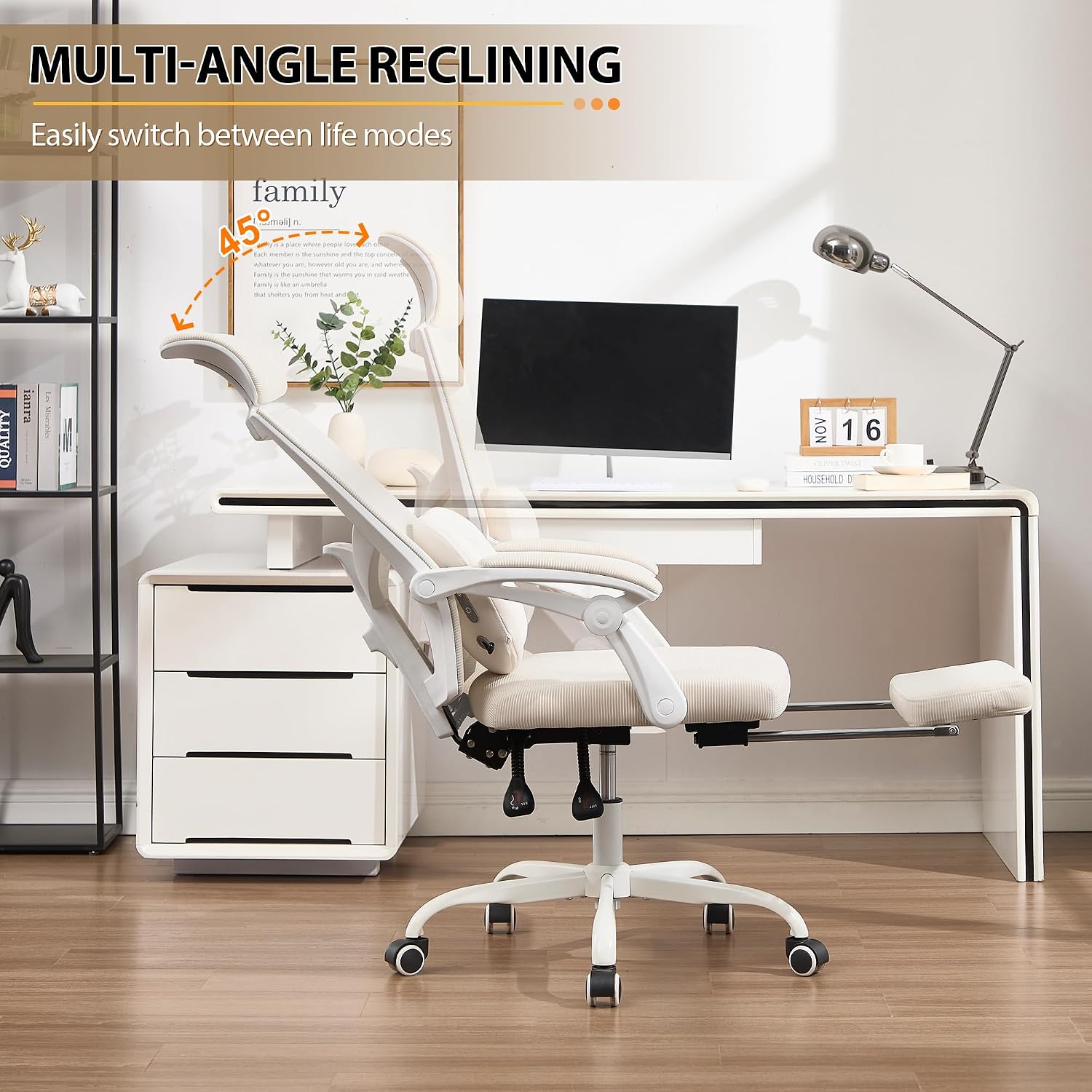 Qulomvs Ergonomic Office Chair with Massage&Heated Lumbar Support, Kneading Massage Office Chair with Foot Rest, Reclining Home Office Desk Chair Adjustable Mesh Computer Desk Chair with Wheels