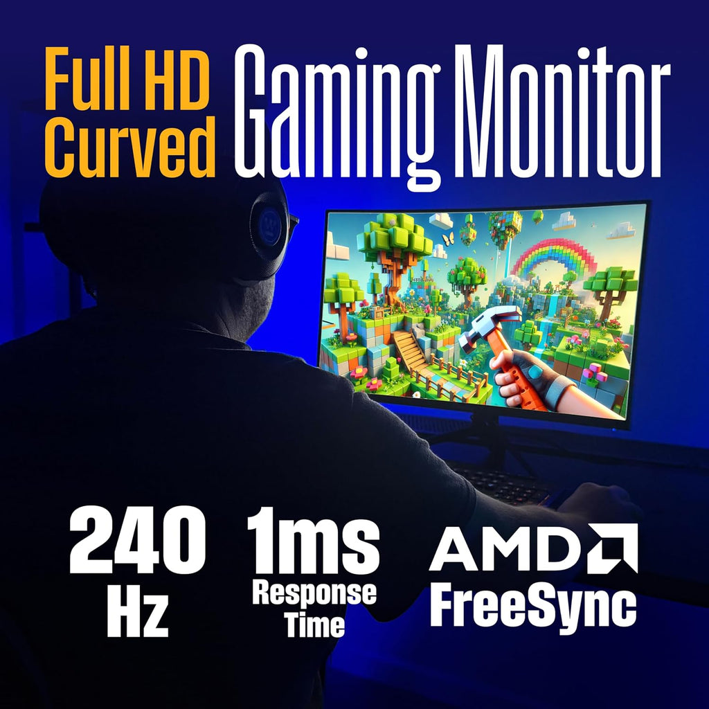Westinghouse 32 Inch Curved Gaming Monitor, 240Hz, 1ms, FHD 1080P, 1500R, 3000:1 Contrast Ratio, 118% sRGB, AMD FreeSync, Eyecare, for PC Games with Built-in Speakers, DisplayPort, HDMI-Black