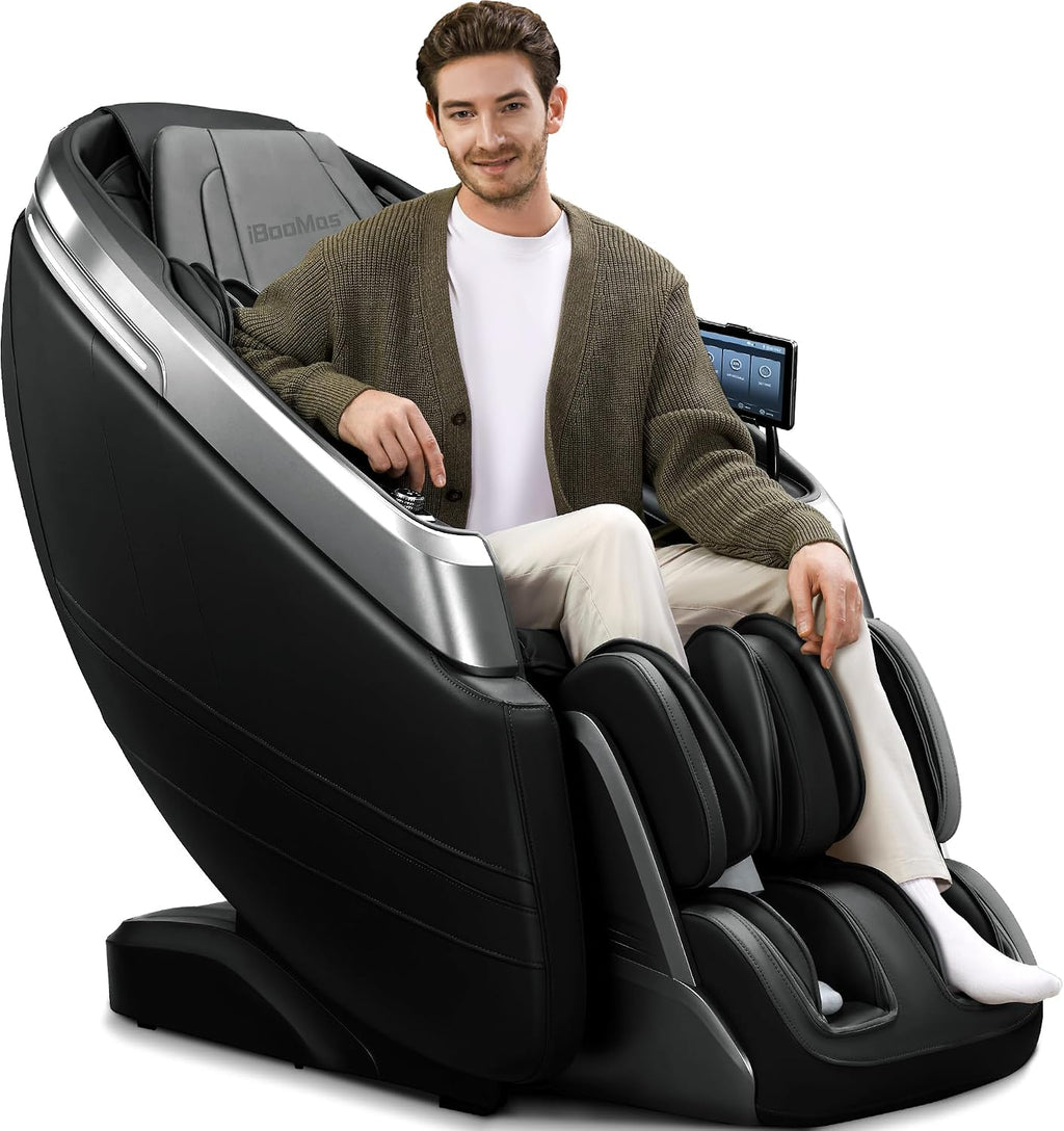 iBooMas P03 4D Massage Chair Full Body, Touchscreen & AI Voice, Zero Gravity SL-Track Recliner with APP OTA Auto-Evolving Modes, Fascia-Level Deep Tissue Shiatsu, No Assembly, Plug & Play (Black)