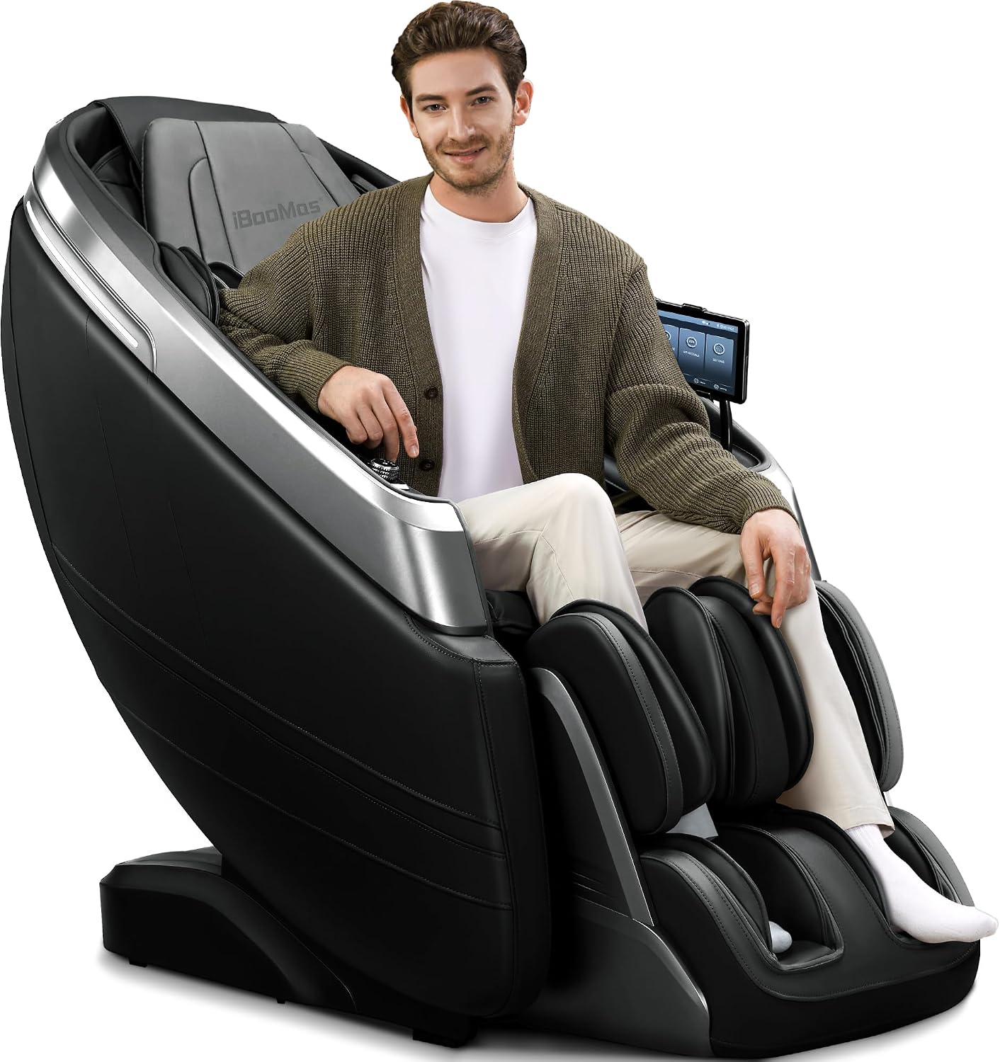 iBooMas P03 4D Massage Chair Full Body, Touchscreen & AI Voice, Zero Gravity SL-Track Recliner with APP OTA Auto-Evolving Modes, Fascia-Level Deep Tissue Shiatsu, No Assembly, Plug & Play (Black)