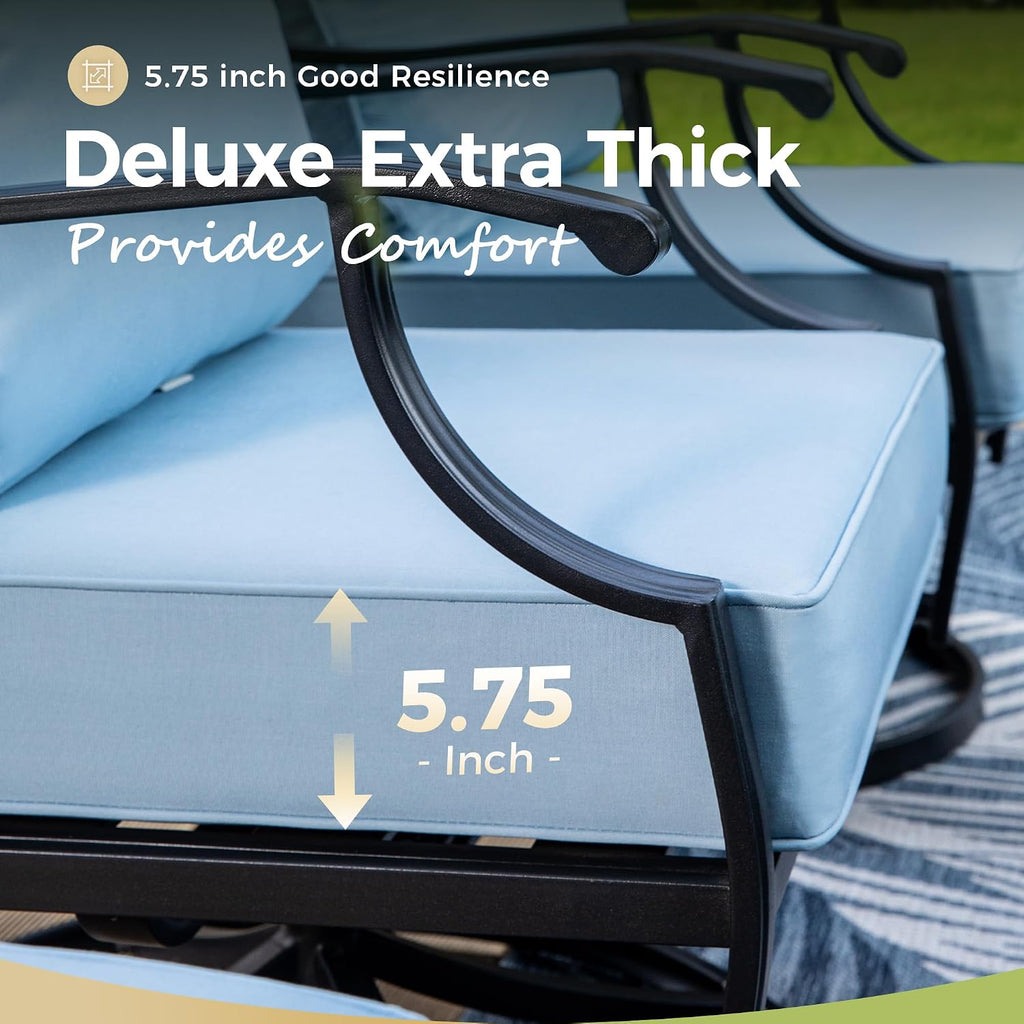 MIXPATIO Patio Furniture Set, 6 Pcs Metal Outdoor Conversation Set, 2 Swivel Chairs, 2 Ottomans and 3 Seater Sofa with 5.75' Extra Thick Cushion and Gas Fire Pit Table, Blue