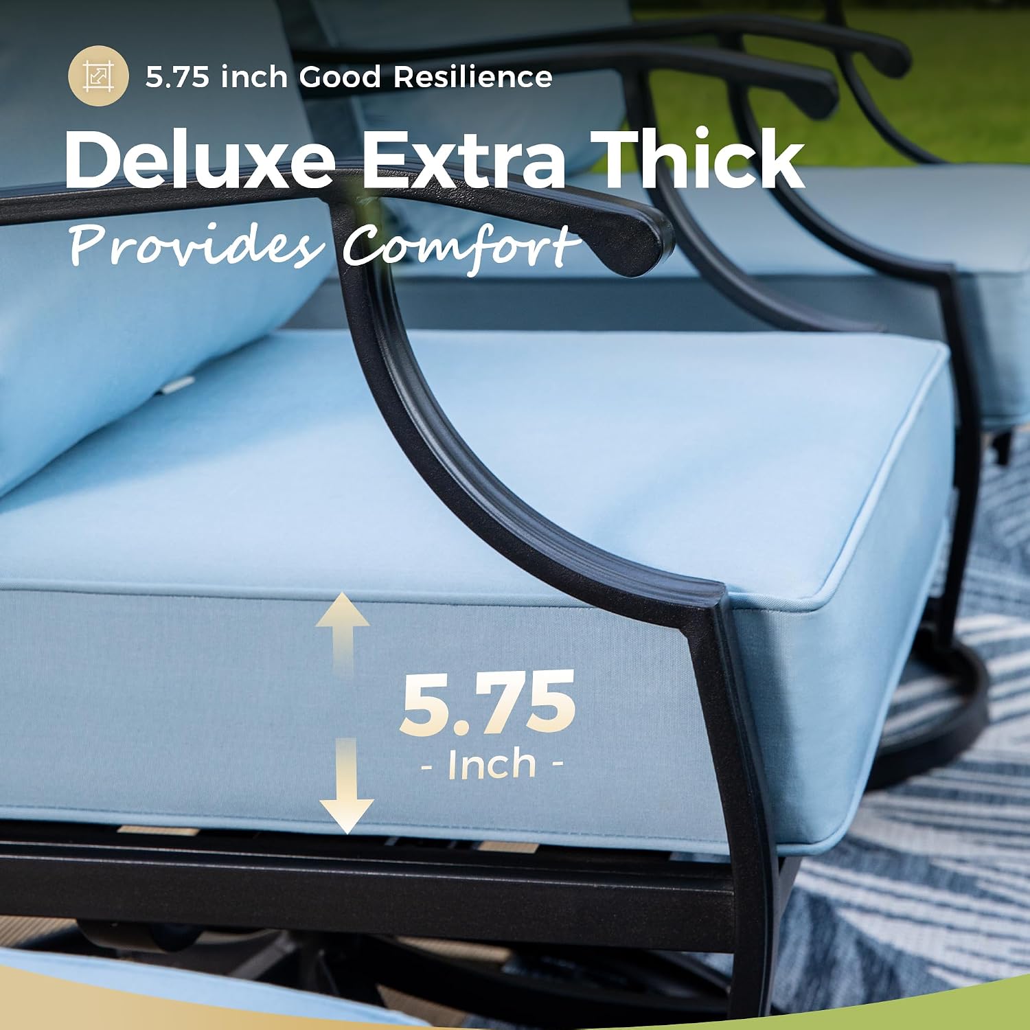 MIXPATIO Patio Furniture Set, 6 Pcs Metal Outdoor Conversation Set, 2 Swivel Chairs, 2 Ottomans and 3 Seater Sofa with 5.75' Extra Thick Cushion and Gas Fire Pit Table, Blue